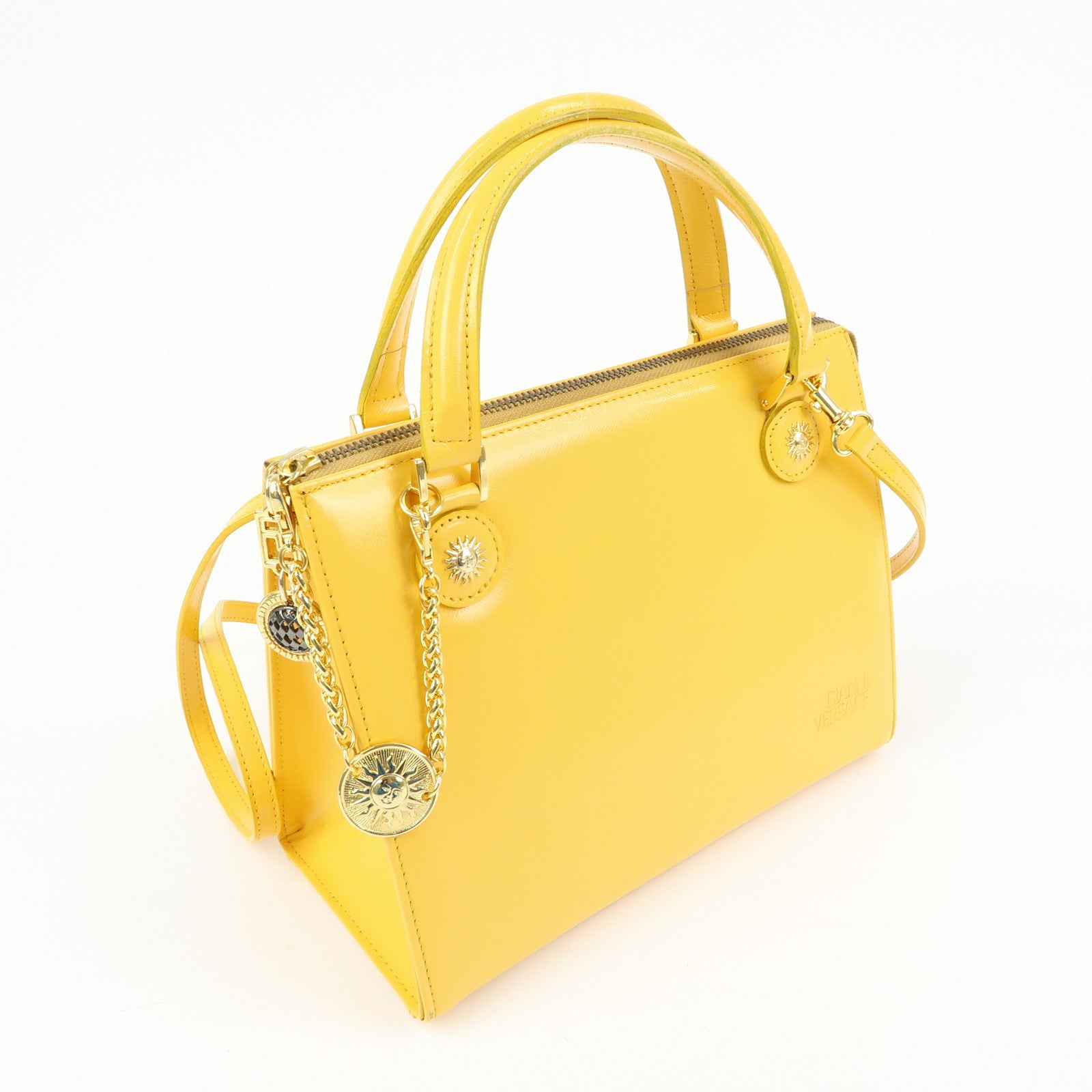 VERSACE Leather Charm 2Way Bag Hand Bag Shoulder Bag Yellow