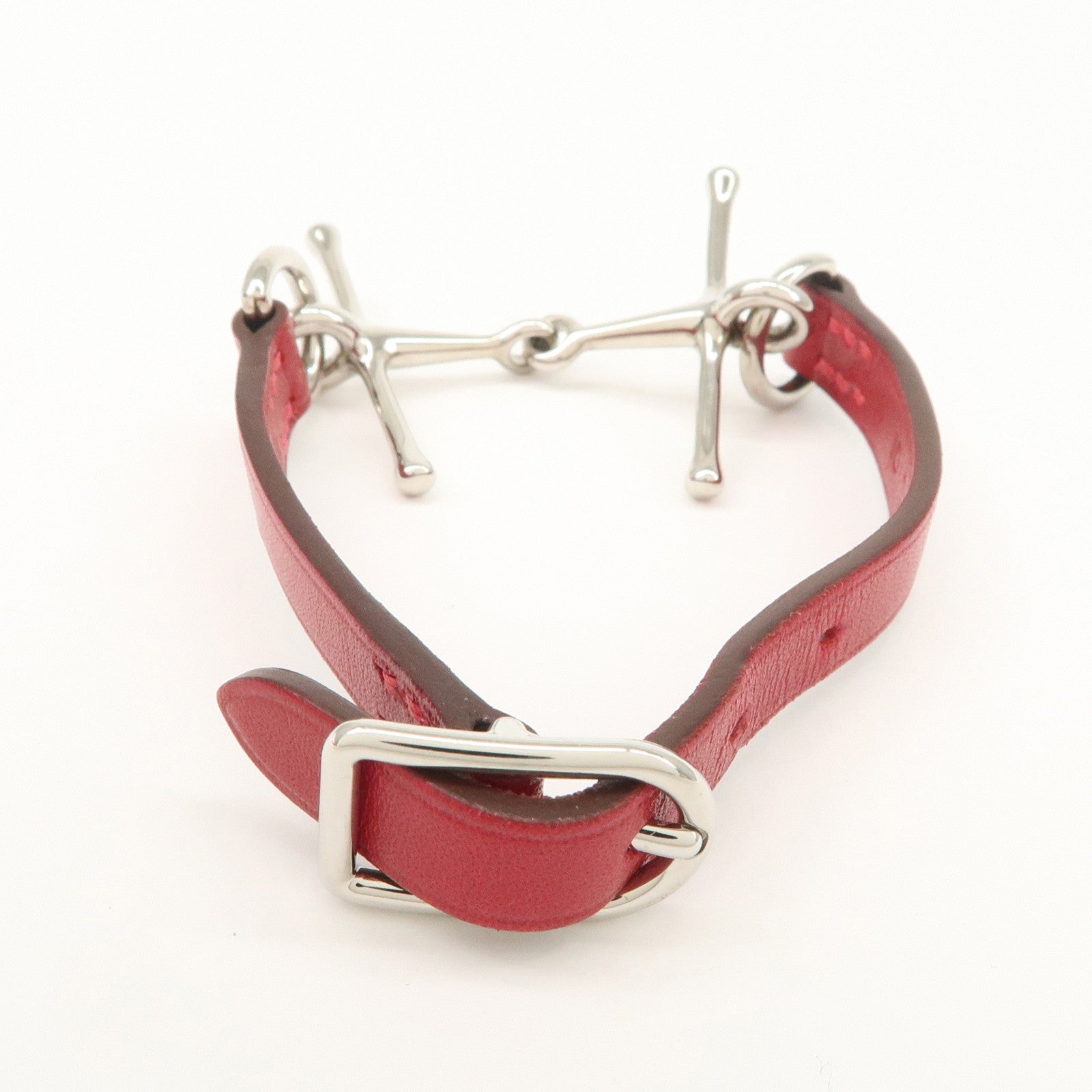 HERMERS MORS Leather Bracelet Red Silver Hardware