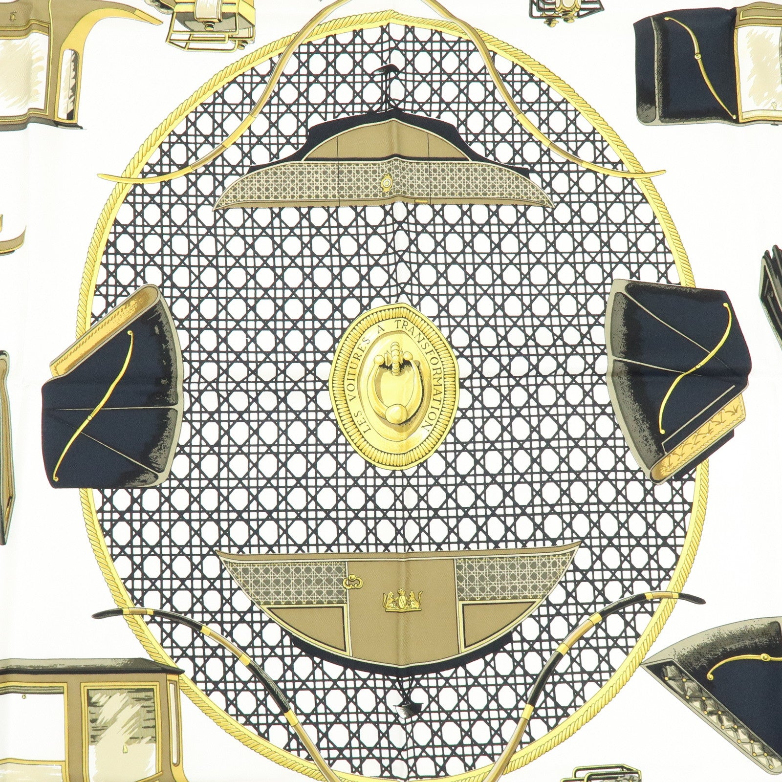 HERMES Carre 90 Silk 100% Scarf LES VOITURES A TRANSFORMATION