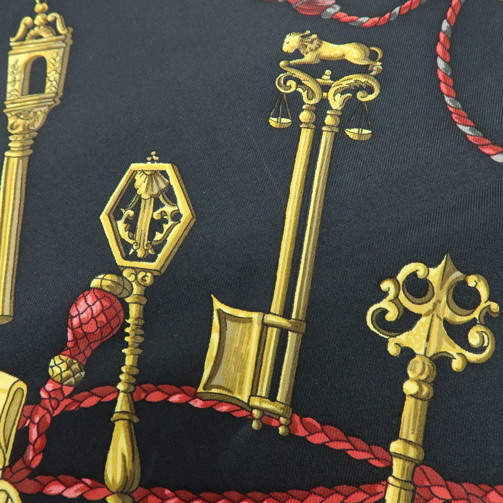 HERMES Carre 90 Silk 100% Scarf LES CLES THE KEYS RARE Black Gold