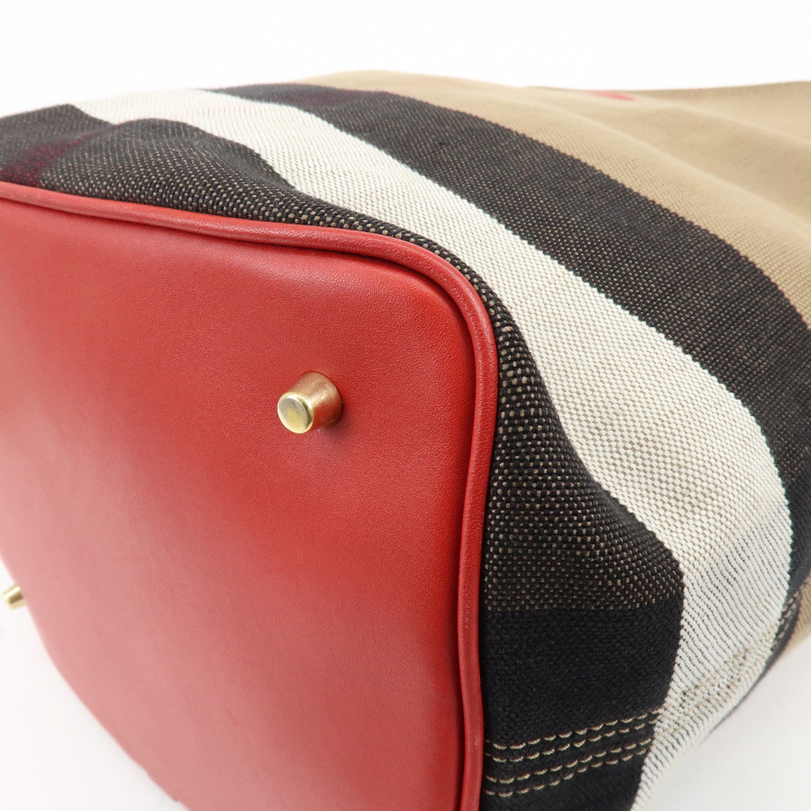 Burberry Nova Plaid Canvas Leather 2Way Shoulder Hand Bag Beige
