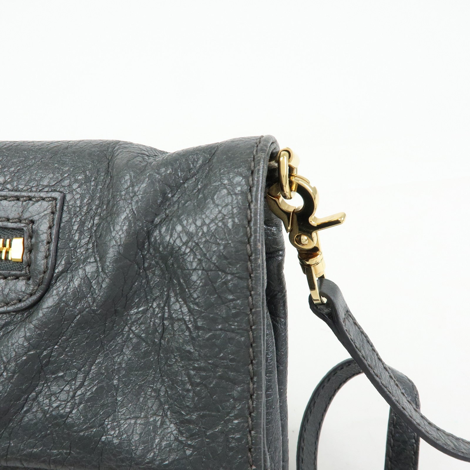 BALENCIAGA Leather Giant Envelope Clutch Shoulder Bag Grey 327079