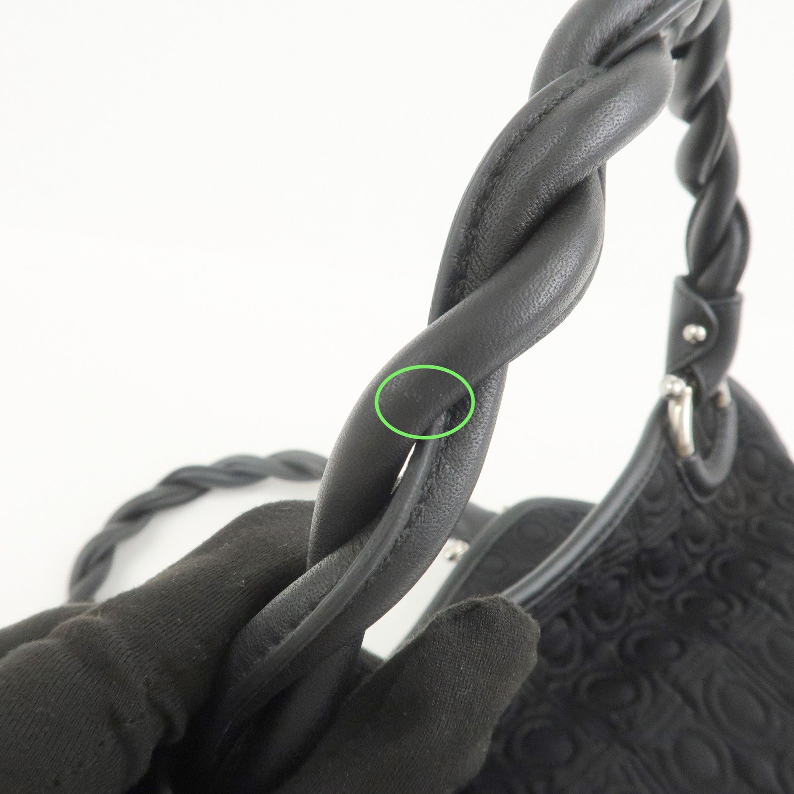 Ferragamo Gancini Canvas Leather Hand Bag Black Silver