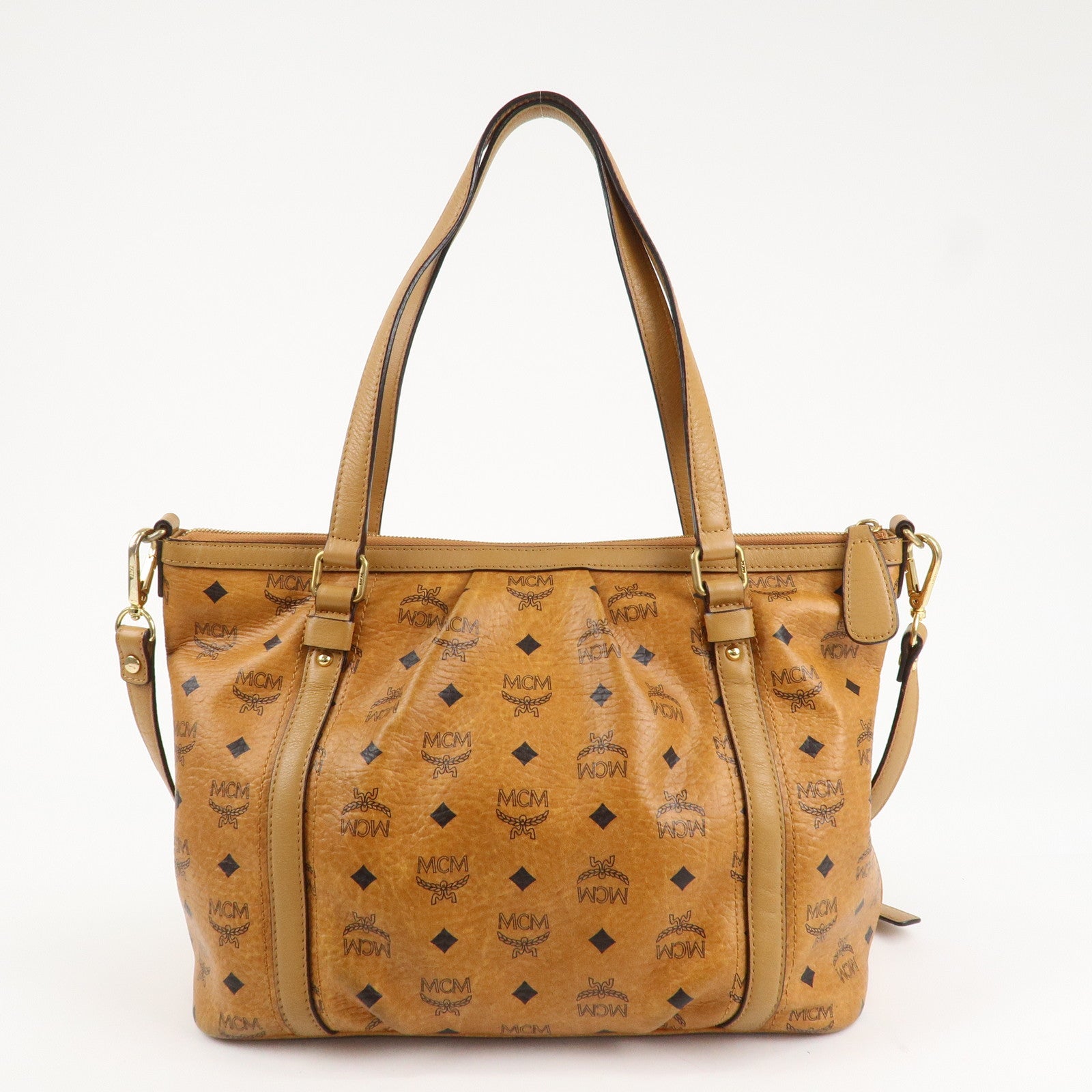 MCM Visetos Leather 2Way Shoulder Bag Tote Bag Brown Used