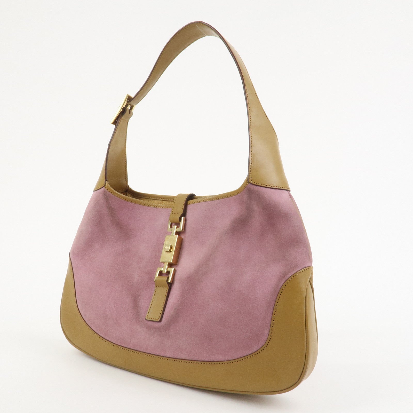GUCCI Jackie Suede Shoulder Bag Hand Bag Pink Light Brown 001.3306
