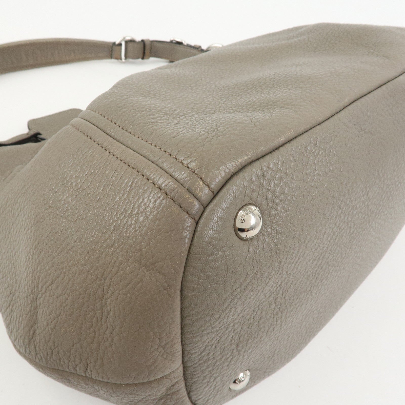 PRADA Leather Shoulder Bag Hand Bag Gray BR5096