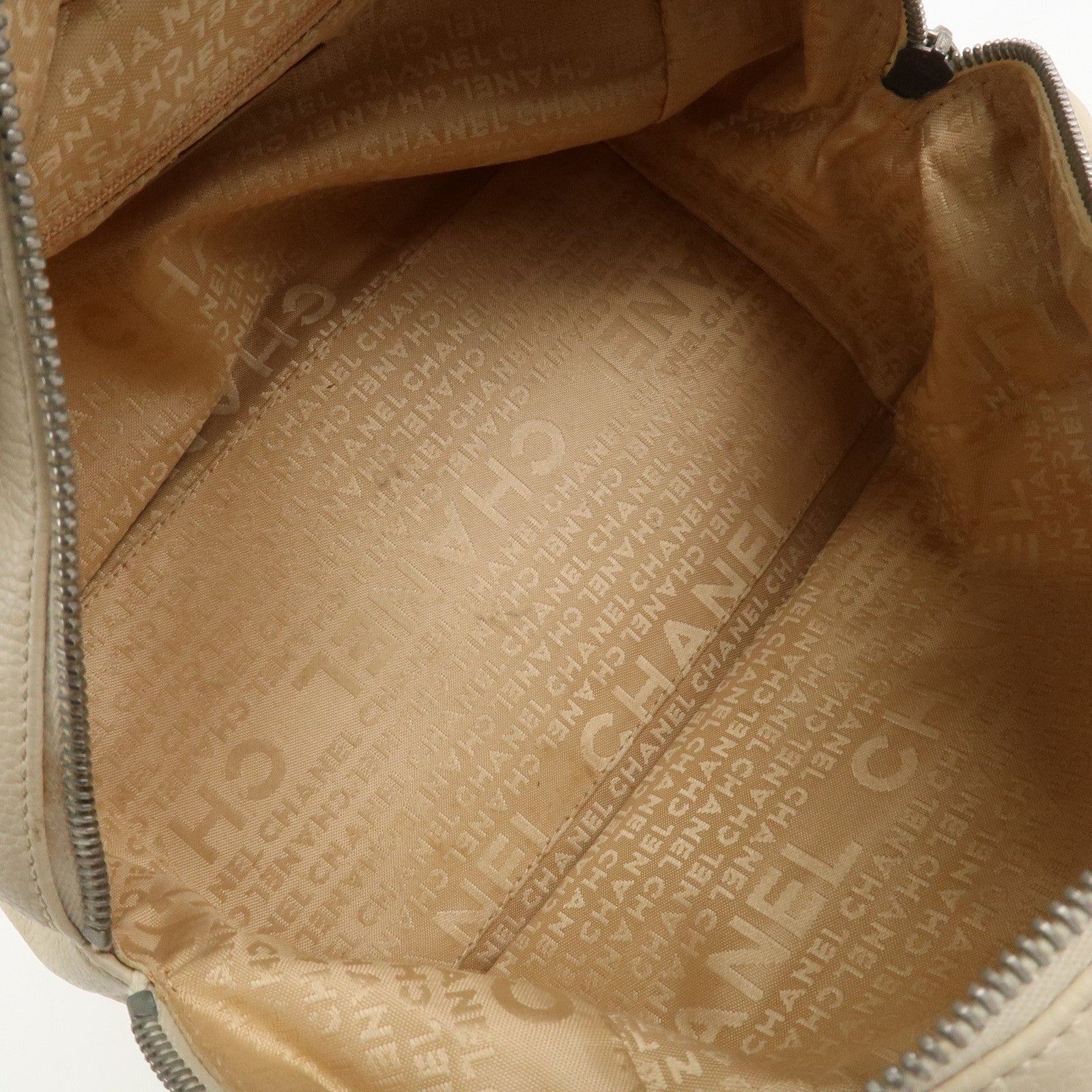 CHANEL Punching COCO Mark Caviarskin Hand Bag Beige