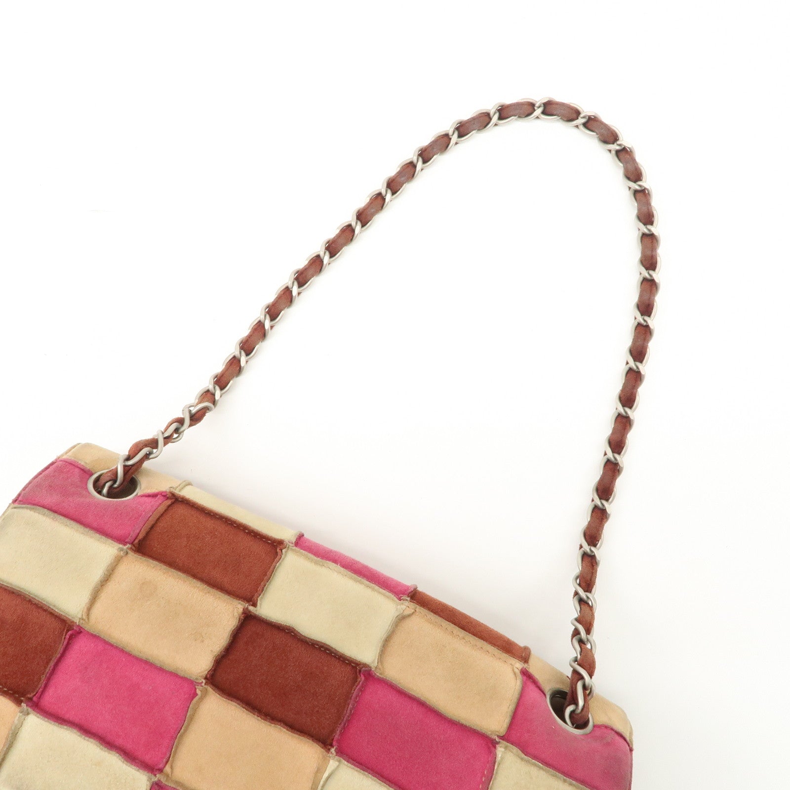 CHANEL 2.55 Suede Patchwork Chain Shoulder Bag Multicolor A14528 Used