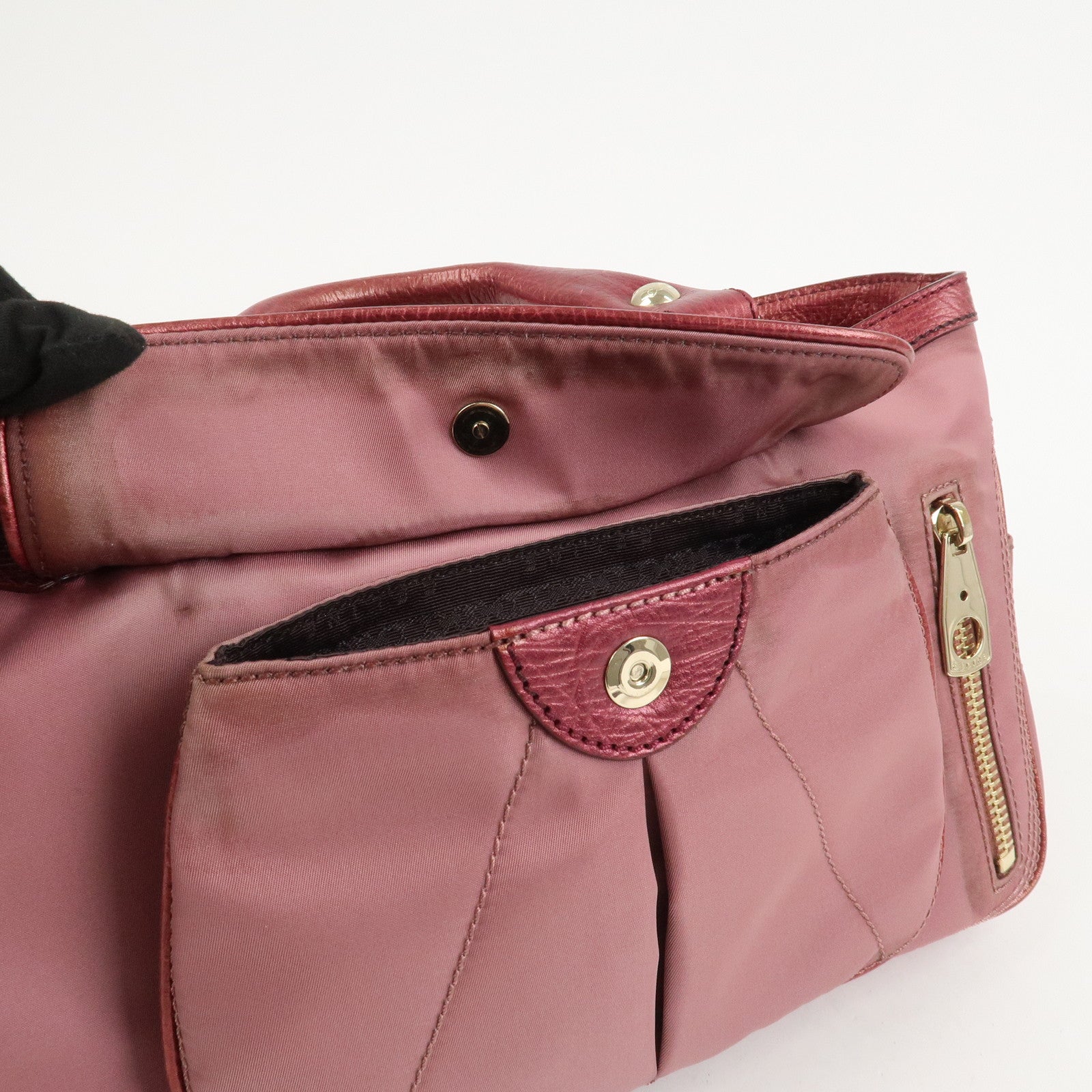 CELINE Logo Nylon Leather Boogie Bag Hand Bag Pink