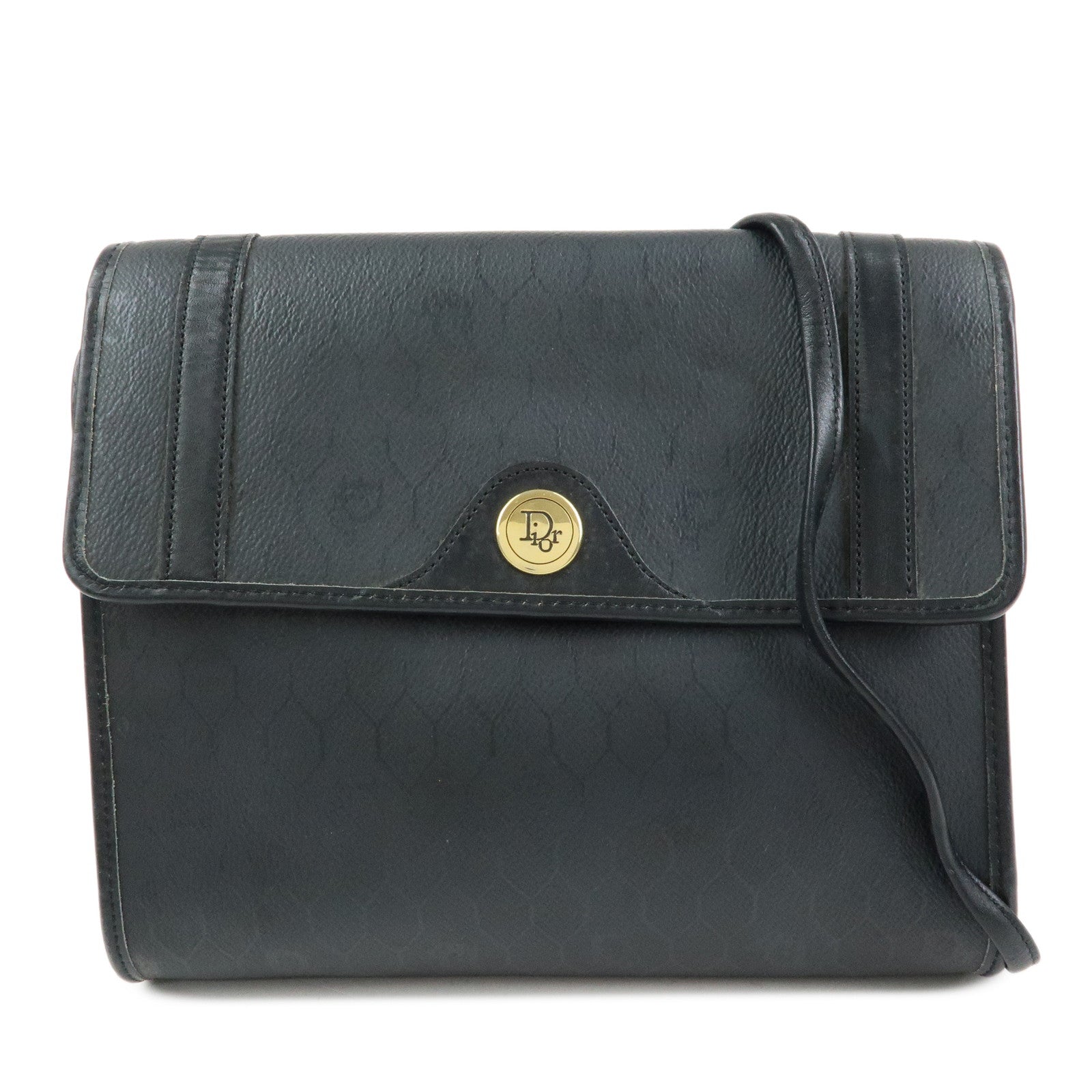 Christian Dior Honeycomb PVC Leather Shoulder Crossbody Bag Black