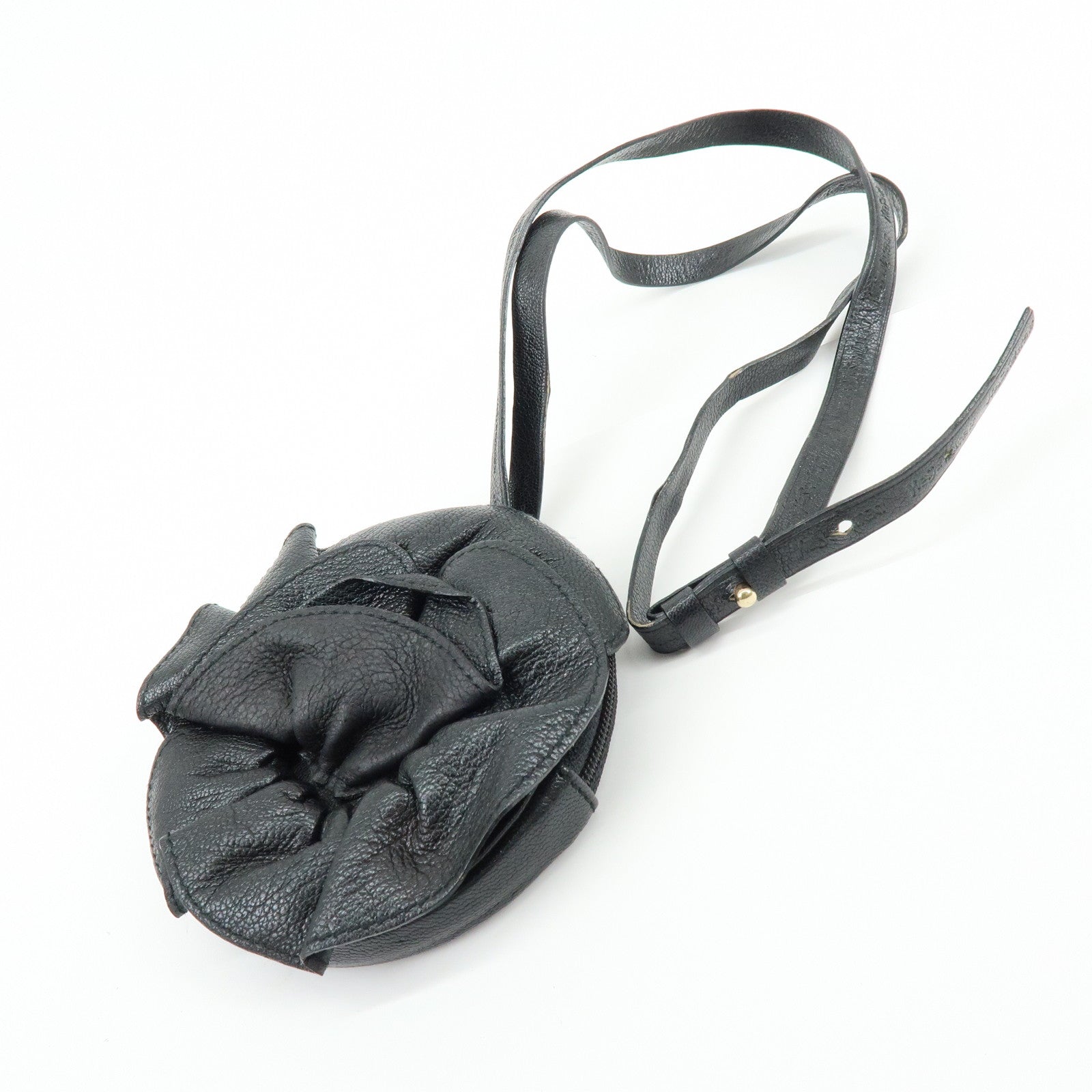 SAINT RAURENT PARIS Nadja Leather Shoulder Pouch Flower Motif Black