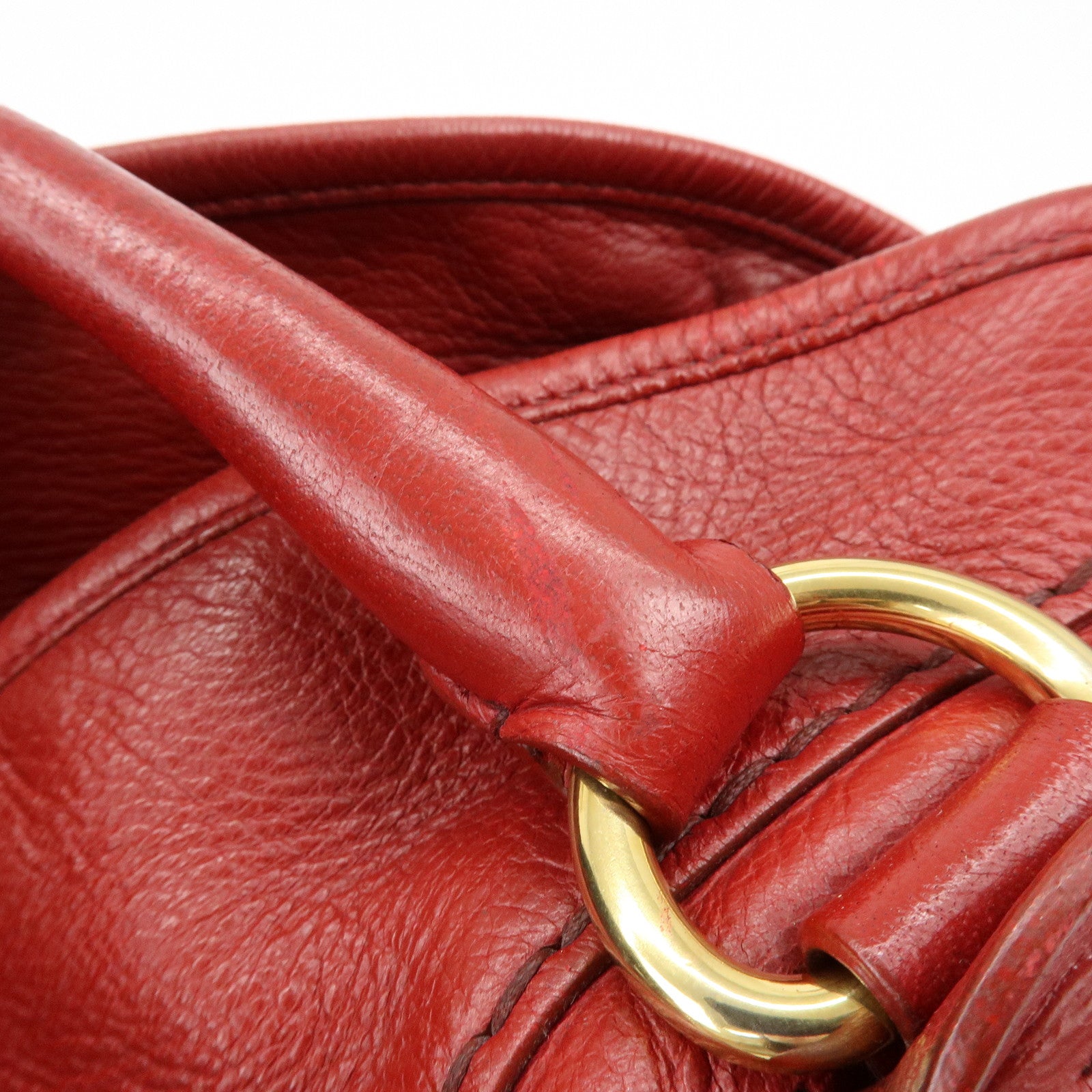 PRADA Cervo Shine Leather Bowler Bag 2Way Tote Bag Red BL0688