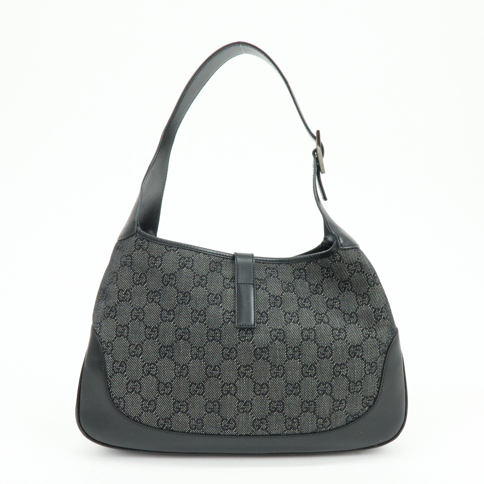 GUCCI Jackie GG Denim Leather Shoulder Bag Hand Bag Black 00963