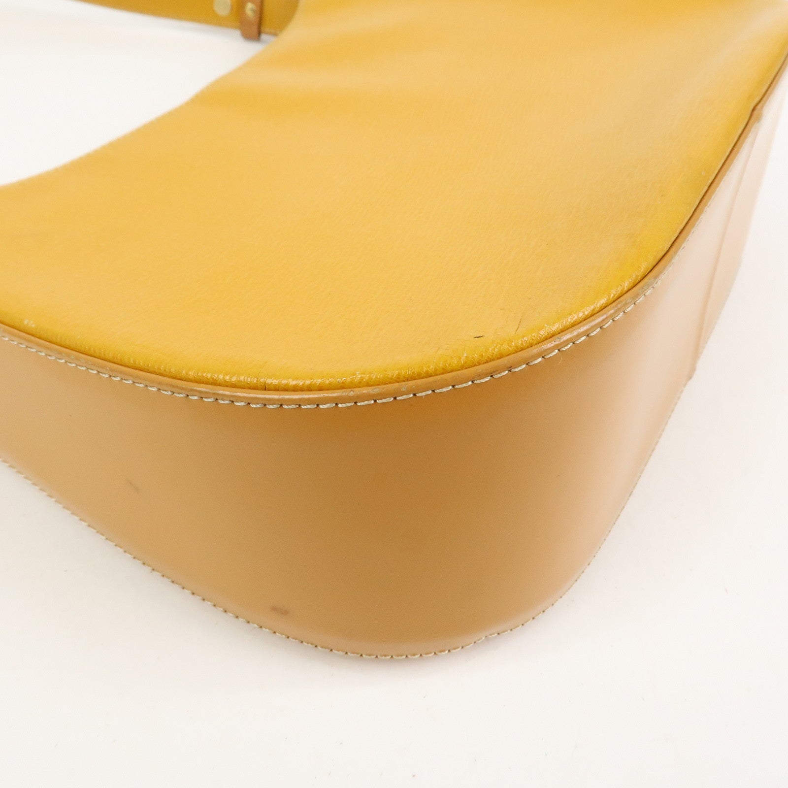BURBERRY Logo Leather Shoulder Bag Hand Bag Yellow Beige