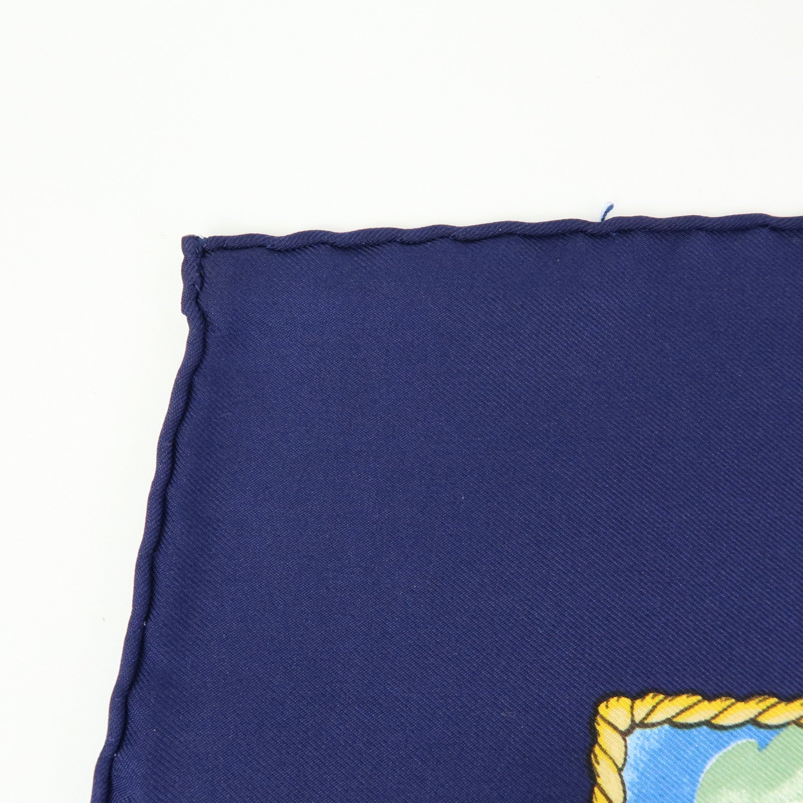 HERMES Carre 90 Silk 100% Scarf VIVE LE VENT Navy Blue Yellow White