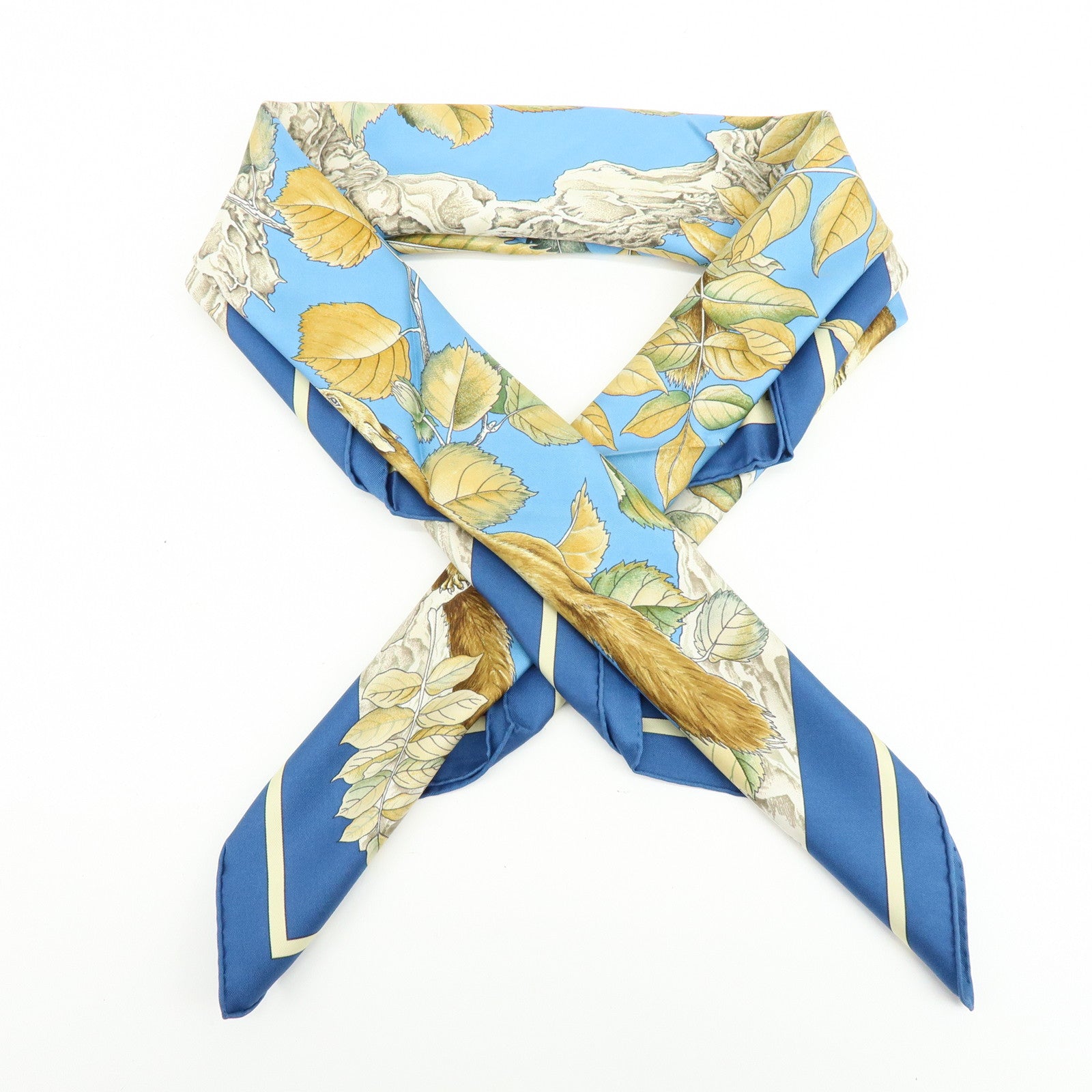 HERMES Carre 90 Silk 100% scarf Casse Noisette Squirrel Print