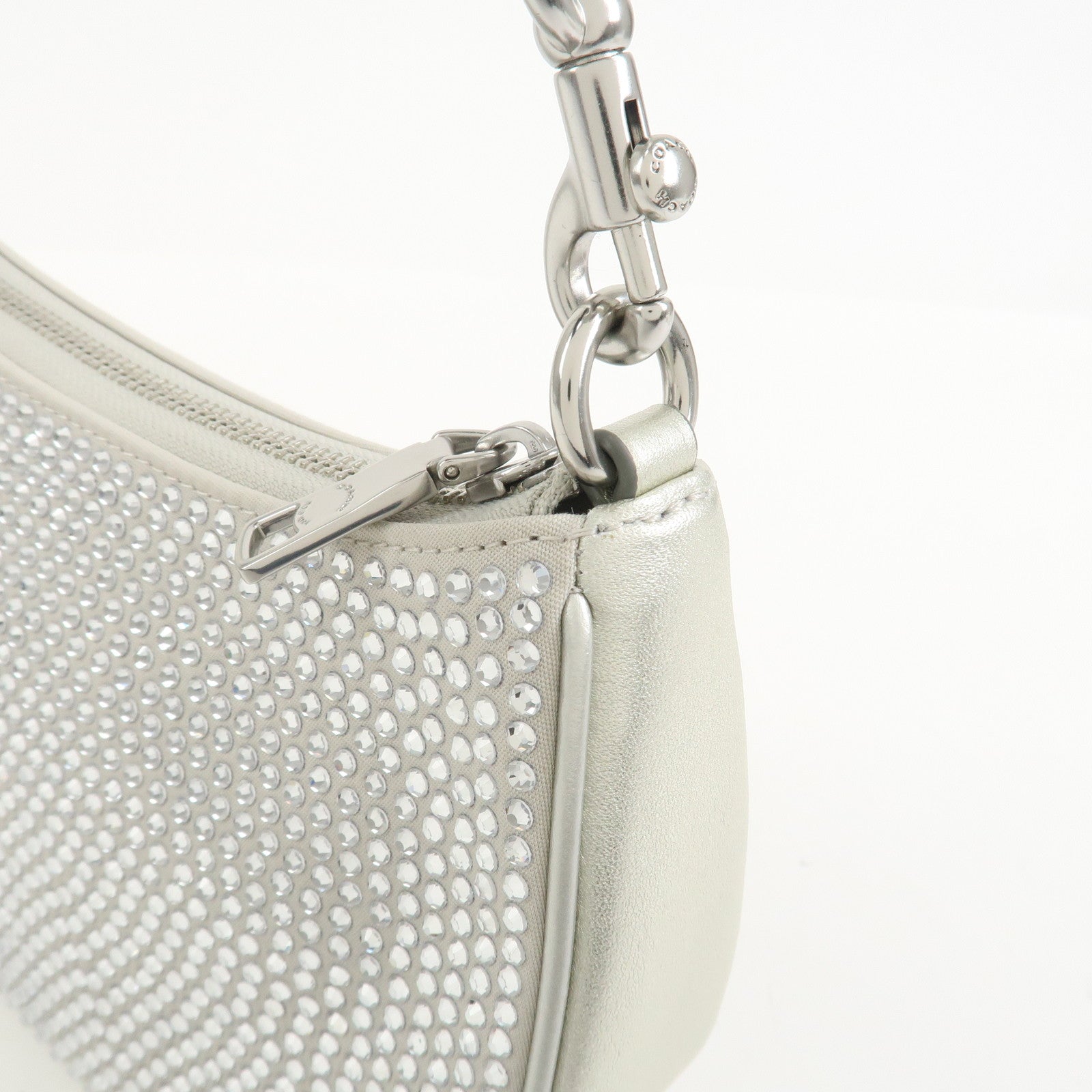 COACH Teri 2Way Leather Shoulder Bag Hand Bag Rhinestone Silver