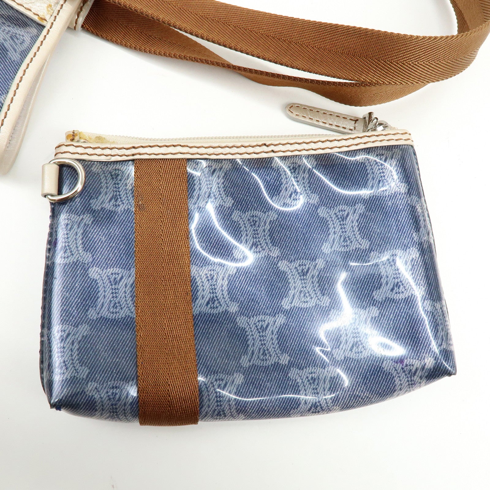 CELINE Macadam Vinyl Leather Tote Bag Hand Bag Blue Brown