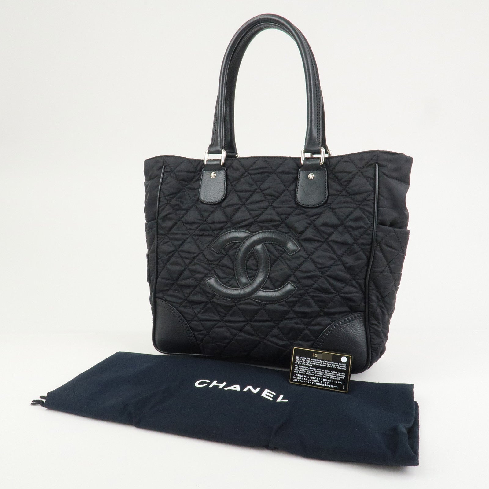 CHANEL Paris New York COCO Mark Nylon Leather Tote Bag Black A33100