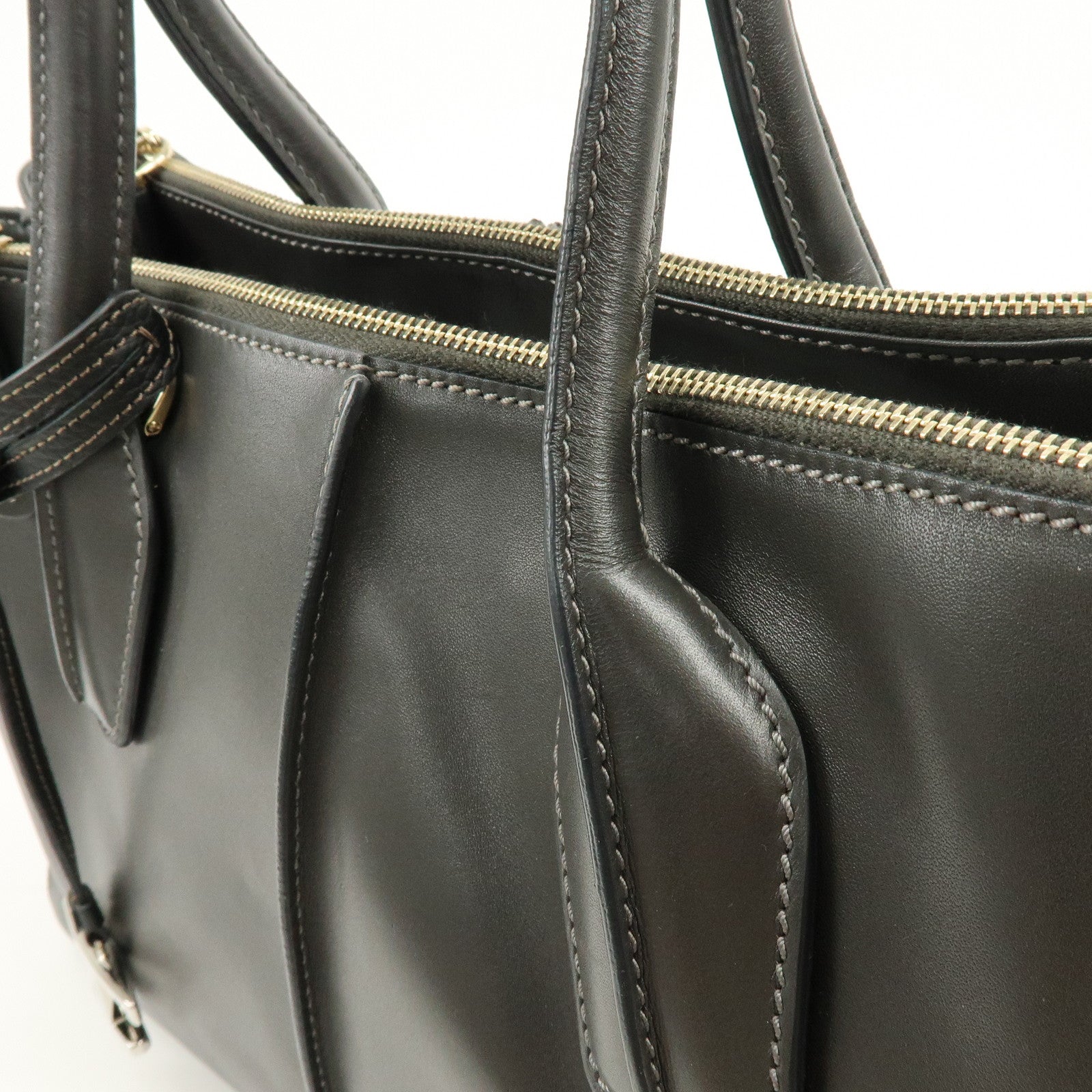 TOD’S D Cube Leather 2Way Bag Hand Bag Shoulder Bag Dark Gray