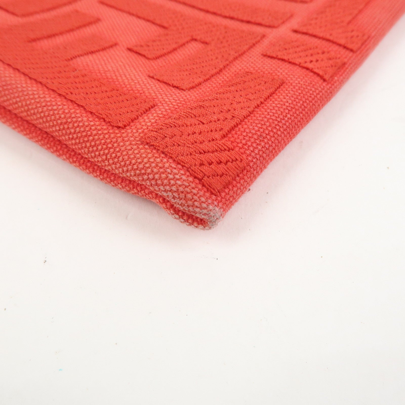 FENDI Zucca Canvas Leather Clutch Bag Cosmetic Bag Red 8N0148