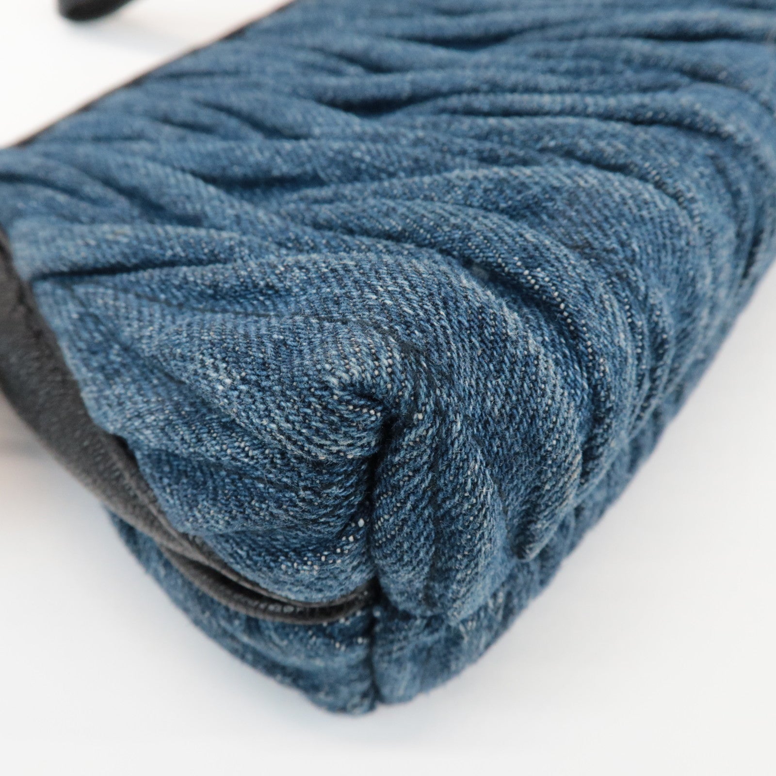 MIU MIU Matelasse Denim Leather Clutch Bag Wrist Bag Blue 5NE001