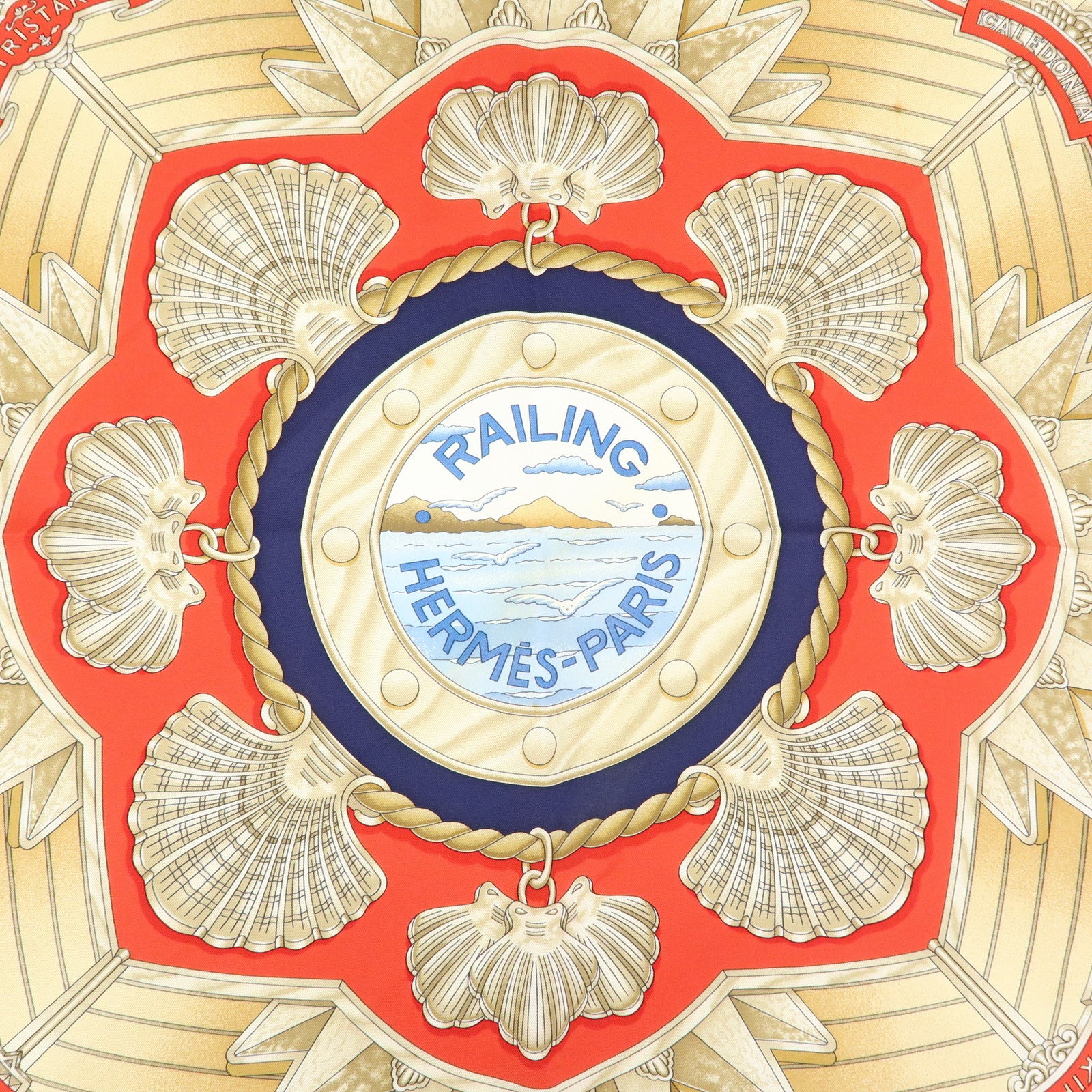 HERMES Carre 90 Silk 100% Scarf RAILING Red Brown