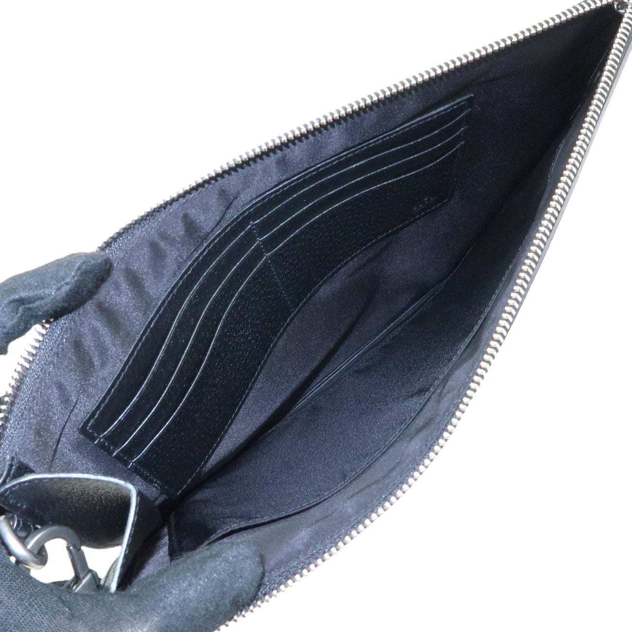 GUCCI Off The Grid GG Nylon Leather Clutch Bag Black Gold 625598