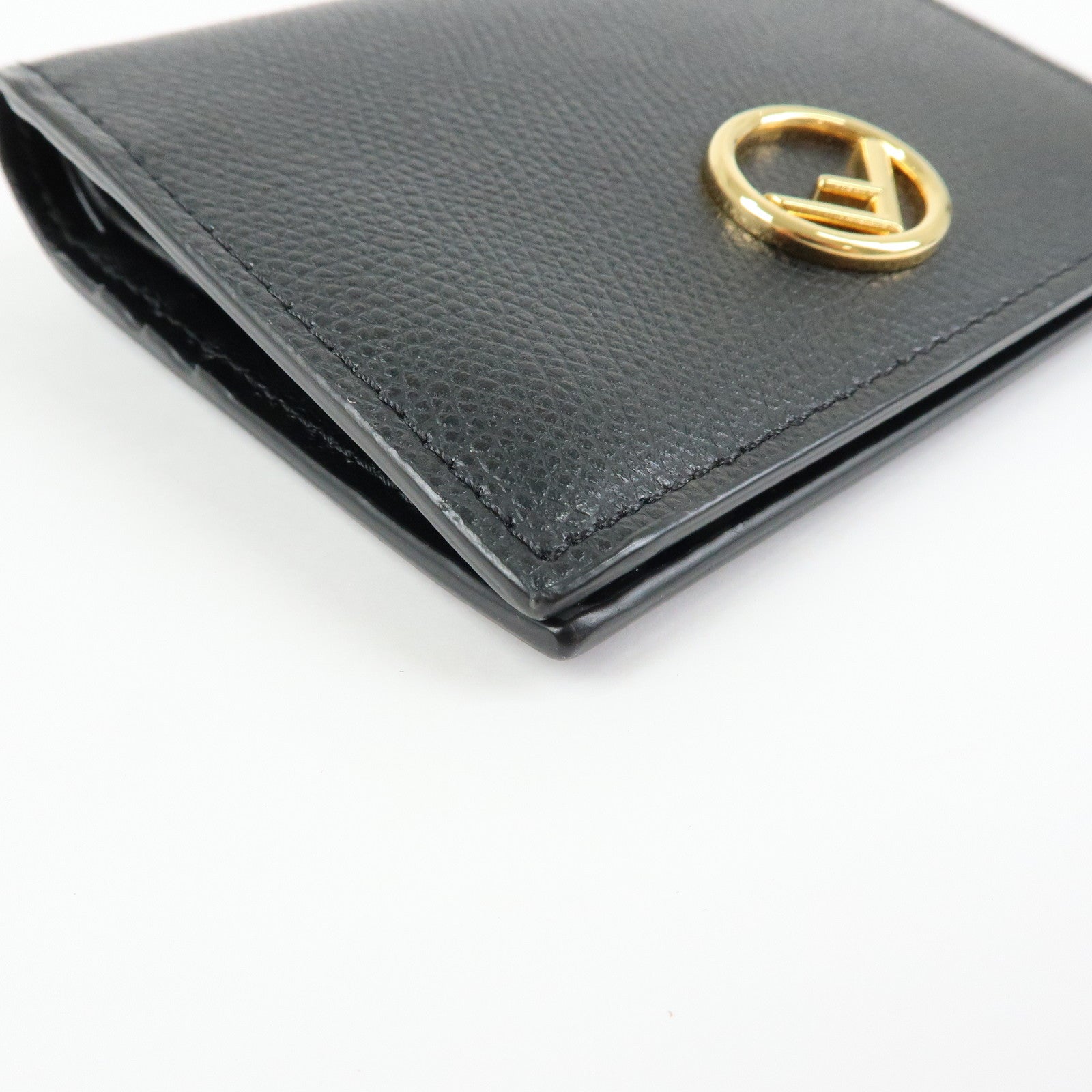FENDI F IS FENDI Leather Bi-fold Compact Wallet Black 8M0387