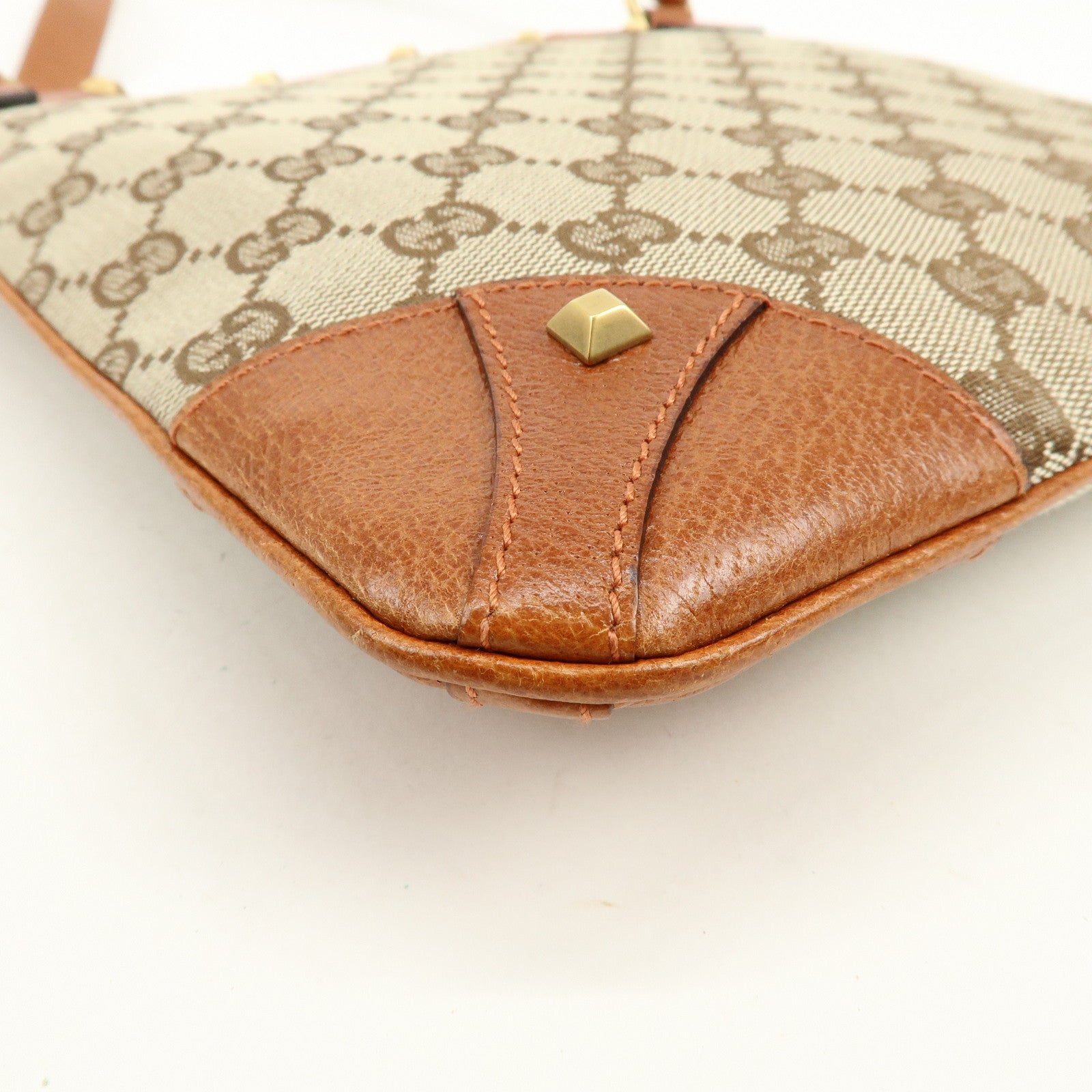 GUCCI GG Canvas Leather Shoulder Crossbody Bag Beige Brown 120893