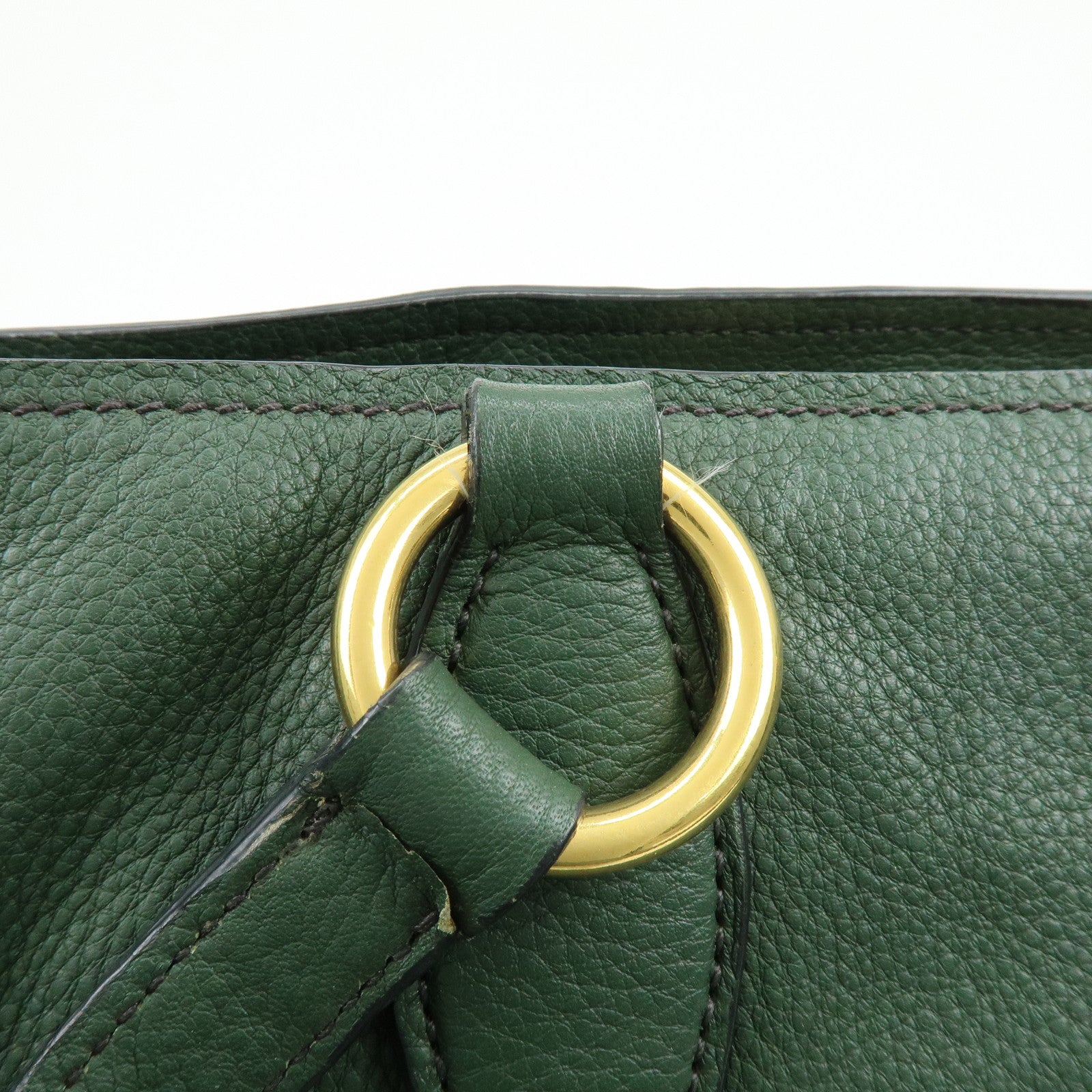 MIU MIU Logo Leather Tote Bag Shoulder Bag Hand Bag Moss Green