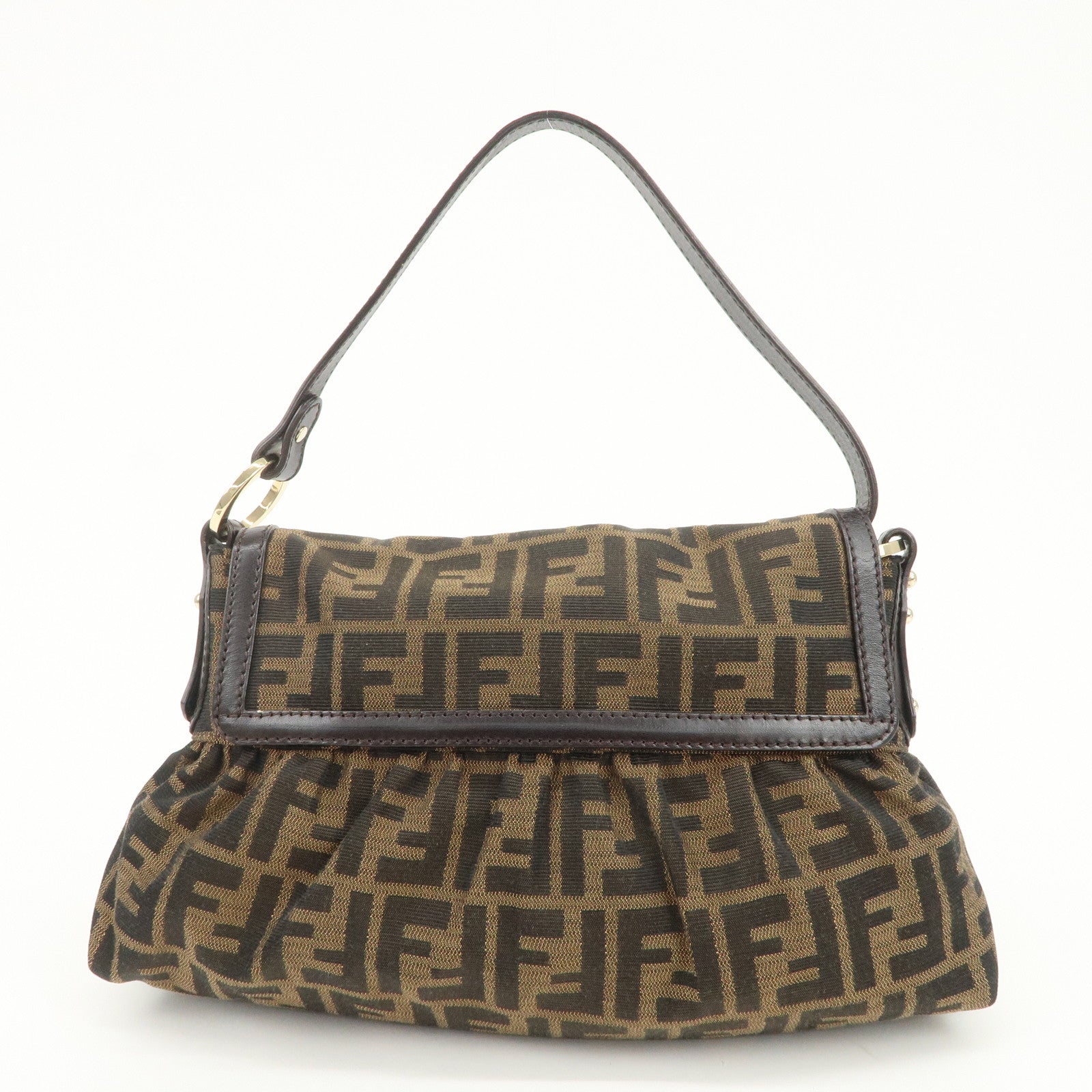 FENDI Zucca Canvas Leather Shoulder Bag Hand Bag Brown 8BR445