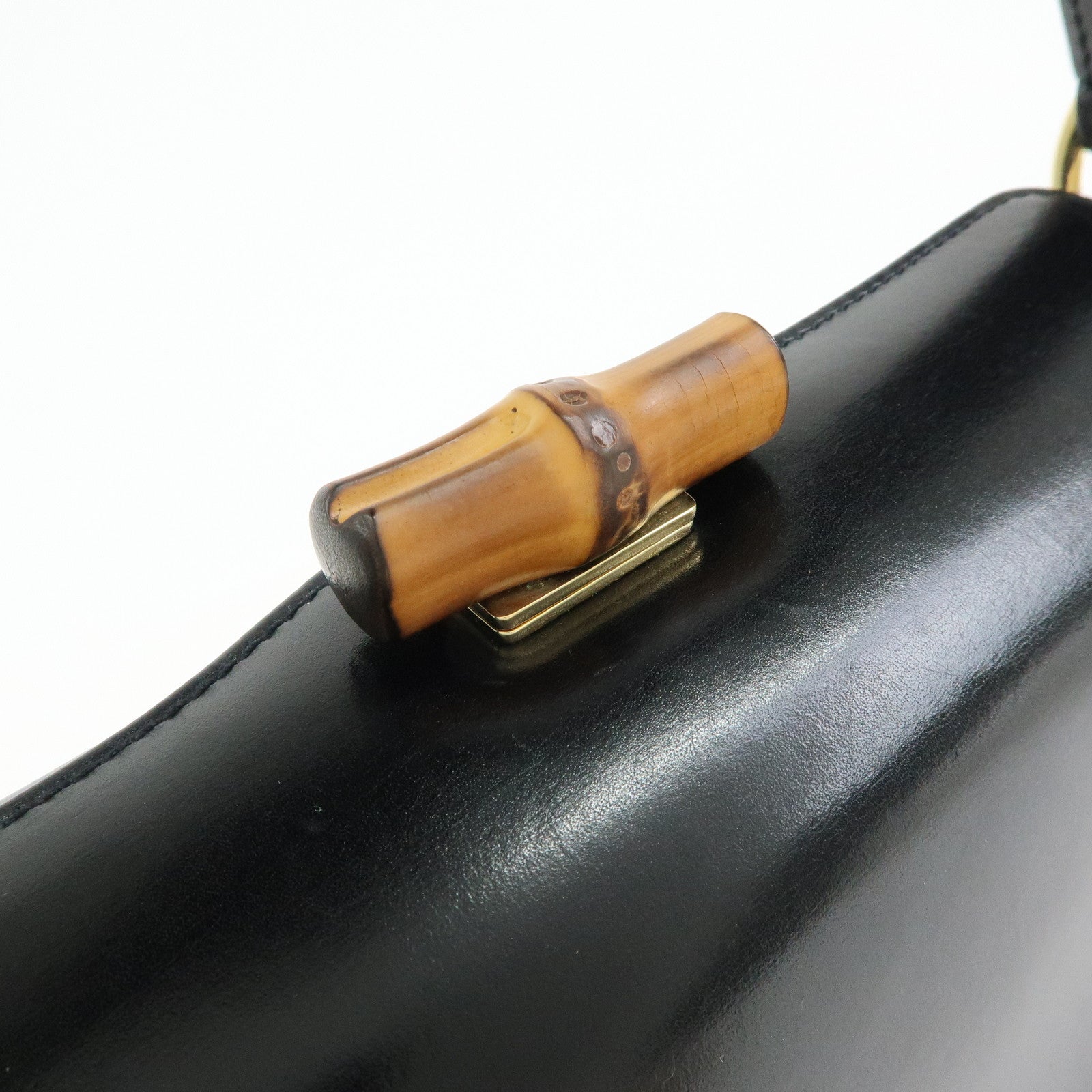 GUCCI Bamboo Leather Hand Bag Shoulder Bag Black 000・33・0175