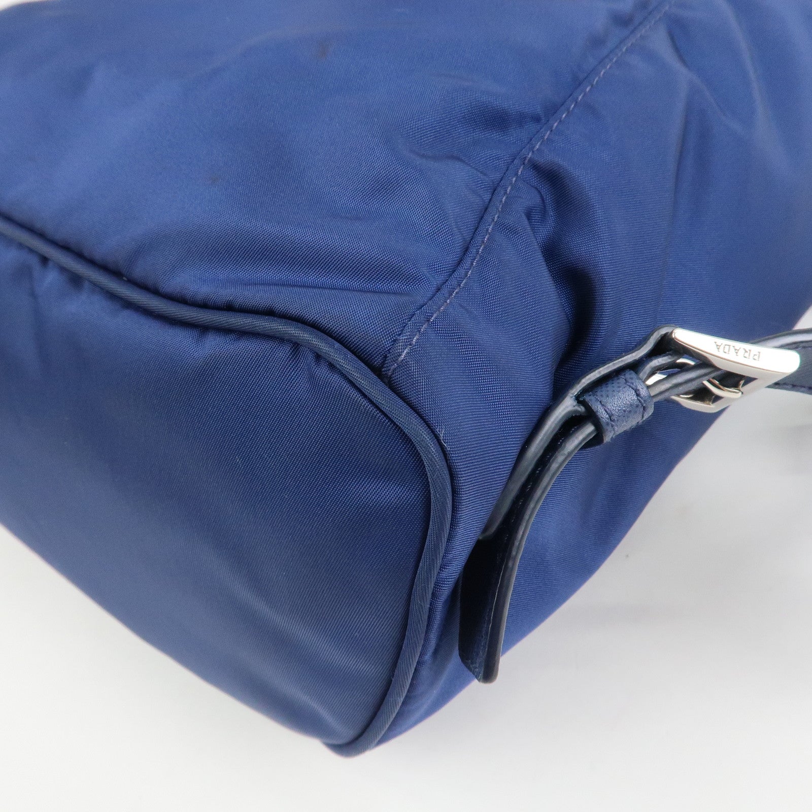 PRADA Triangle Logo Nylon Saffiano Leather Backpack Navy BZ0032
