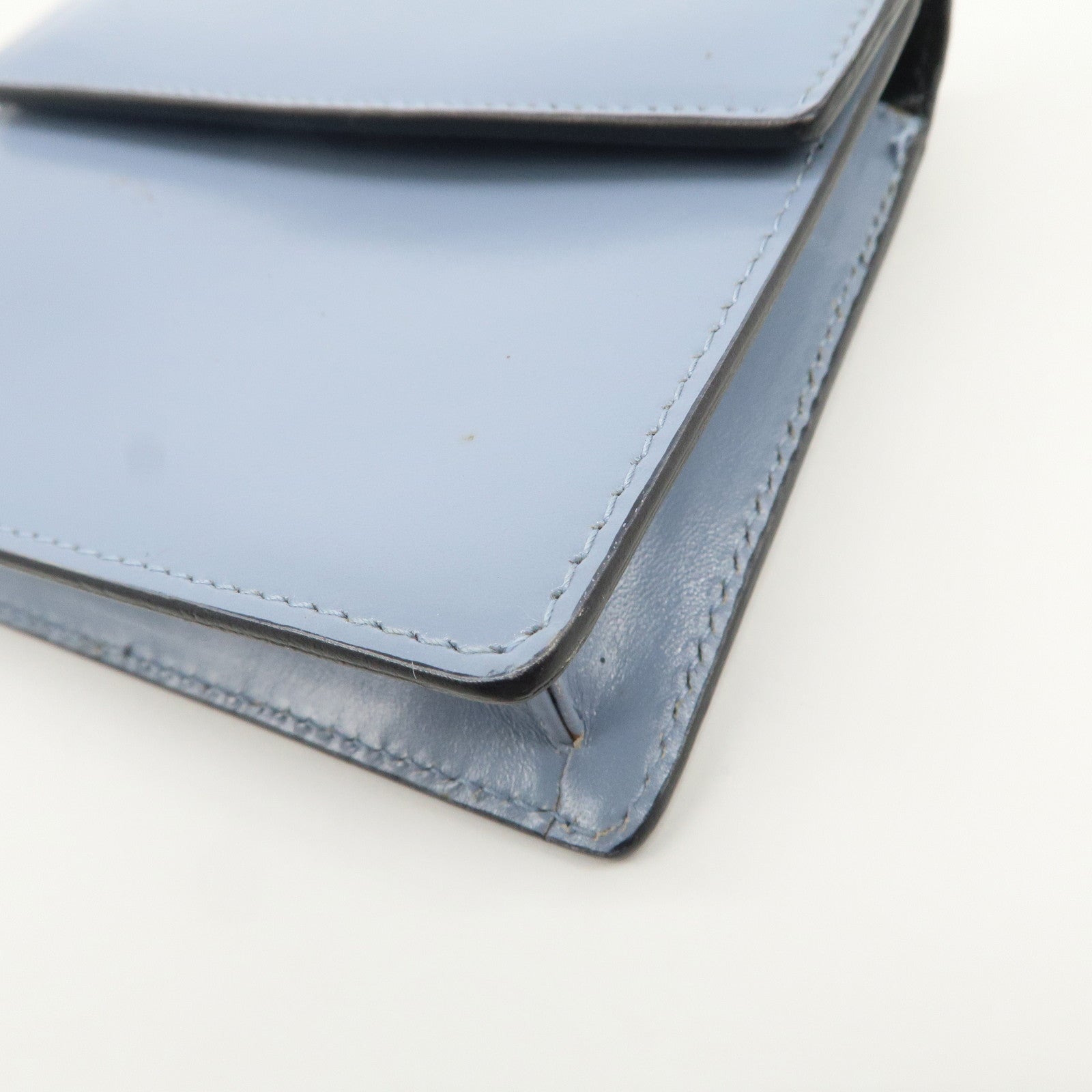 PRADA Logo Leather Shoulder Bag Crossbody Bag Light Blue