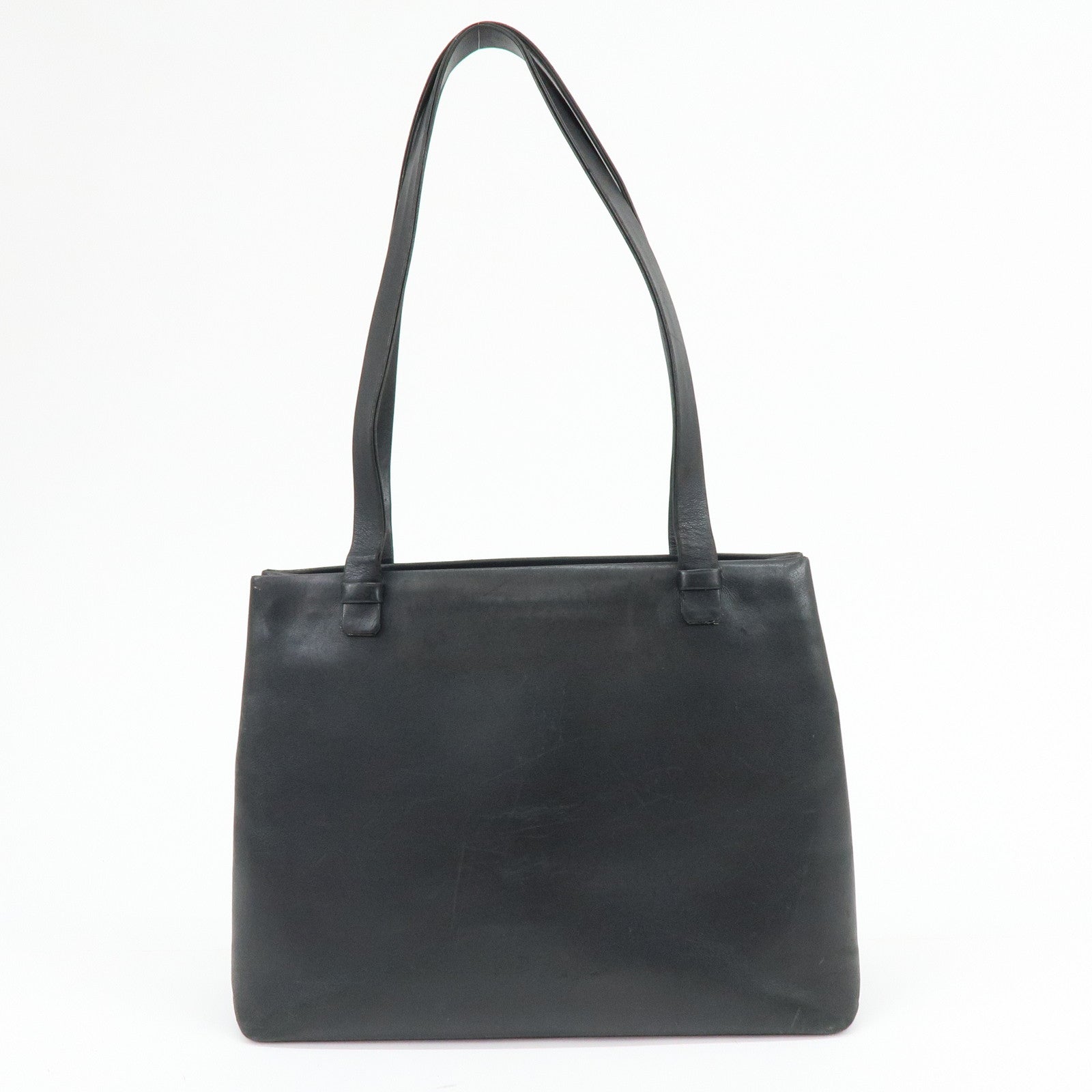 CHANEL Logo Calf Skin Tote Bag Shoulder Bag Hand Bag Black