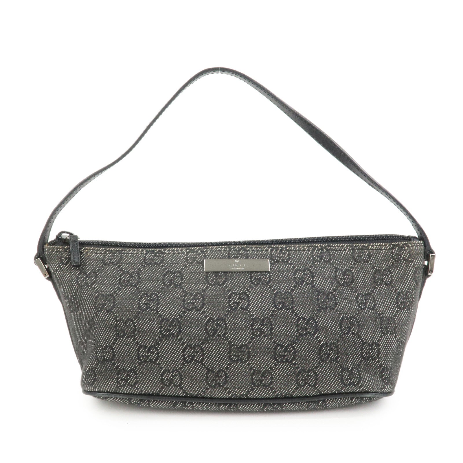 GUCCI Boat Bag GG Canvas Leather Accessory Pouch Black 07198