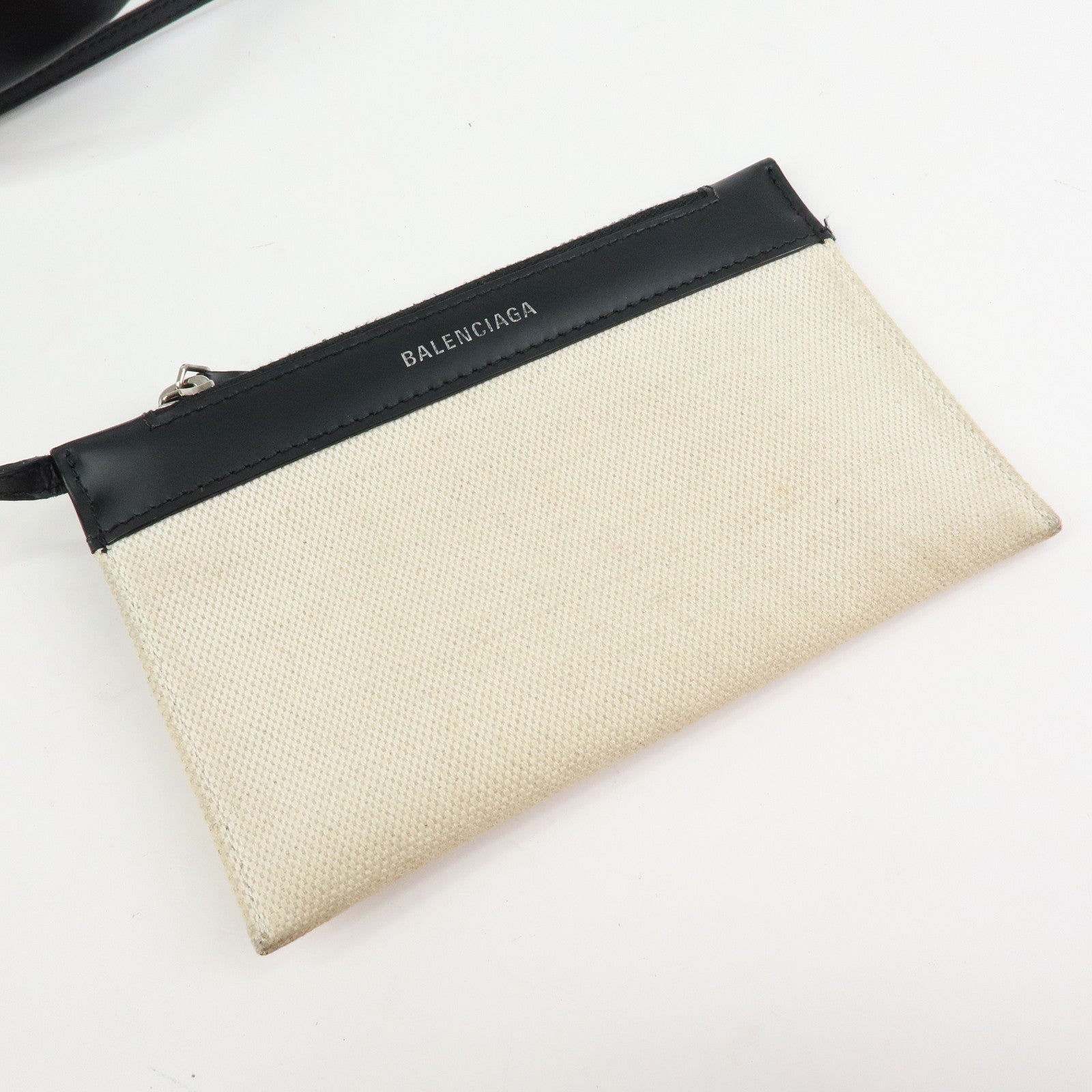 BALENCIAGA Navy Cabas XS Canvas Leather 2WAY Bag Natural 390346