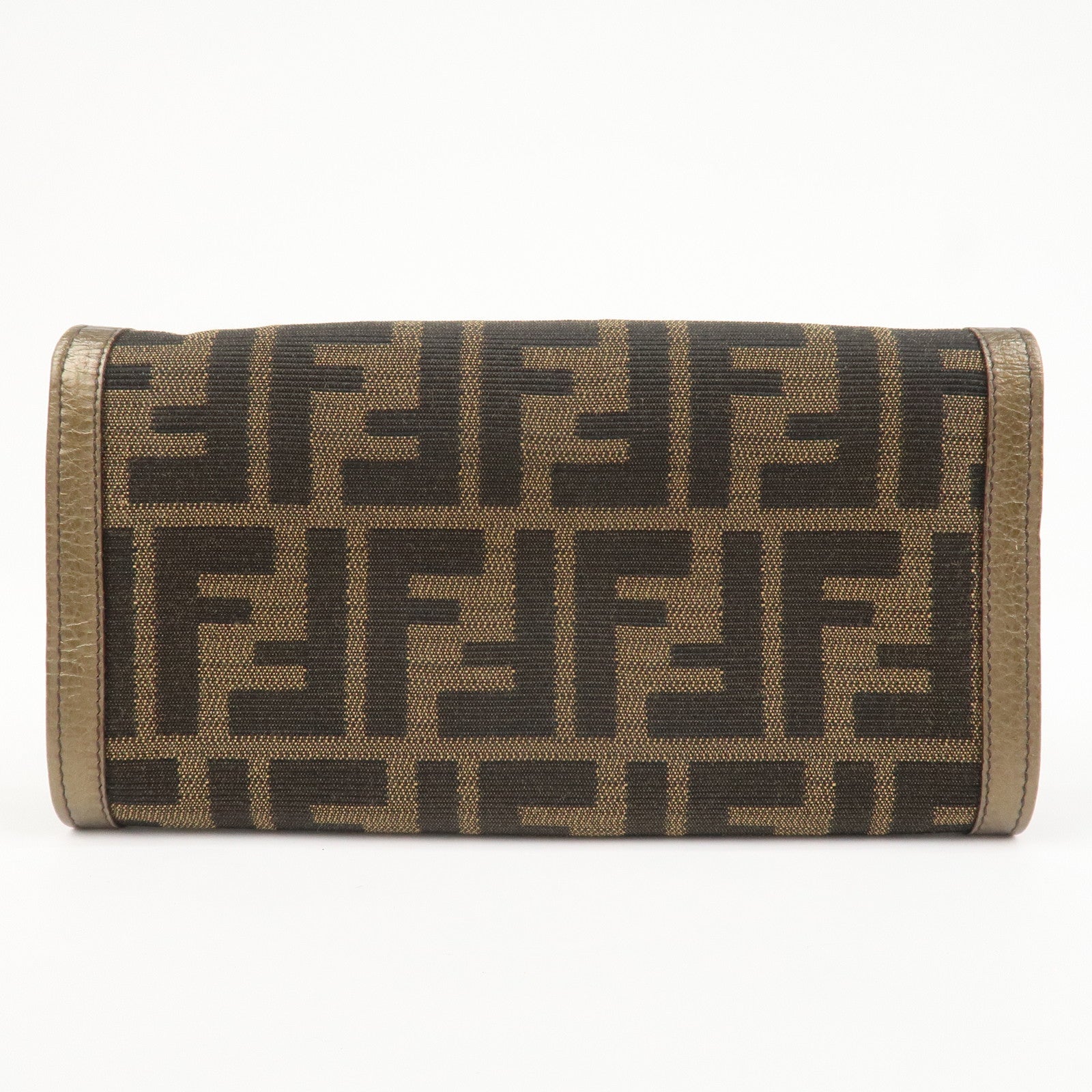 FENDI Zucca Canvas Leather Bi-fold Long Wallet Brown Gold 8M0000