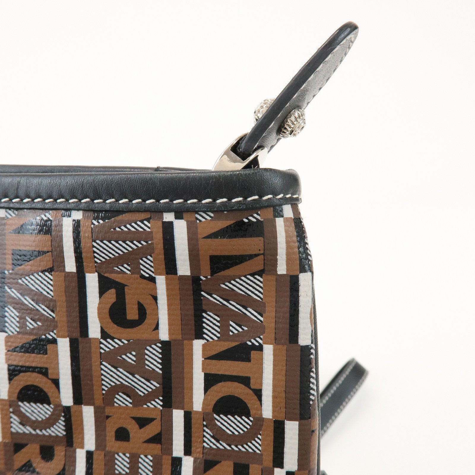 Ferragamo Logo PVC Leather Shoulder Crossbody Bag Brown Black