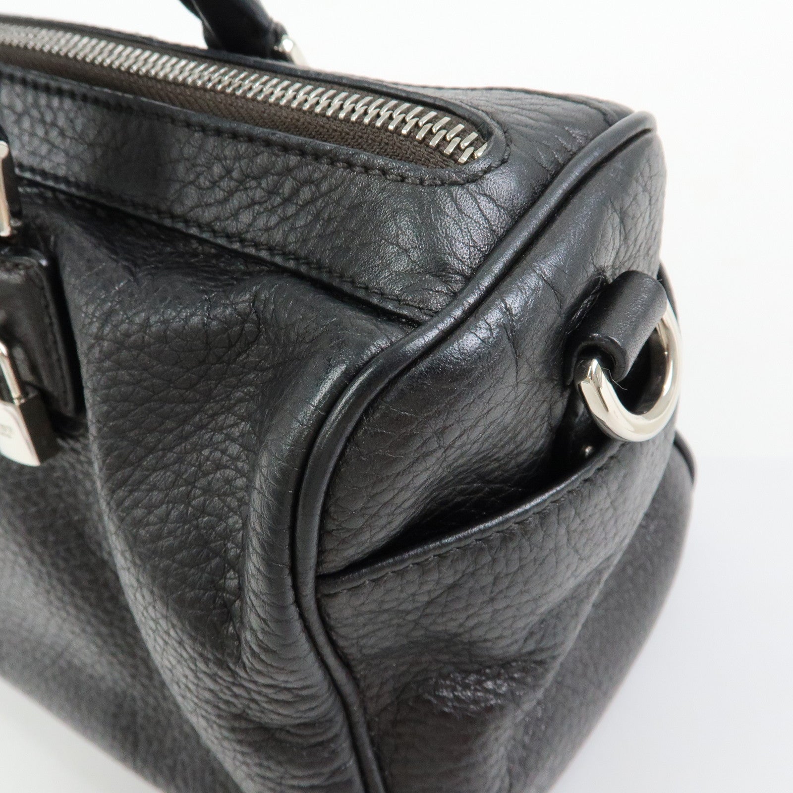 LOEWE Anagram Calf Leather Hand Bag Mini Boston Bag Black
