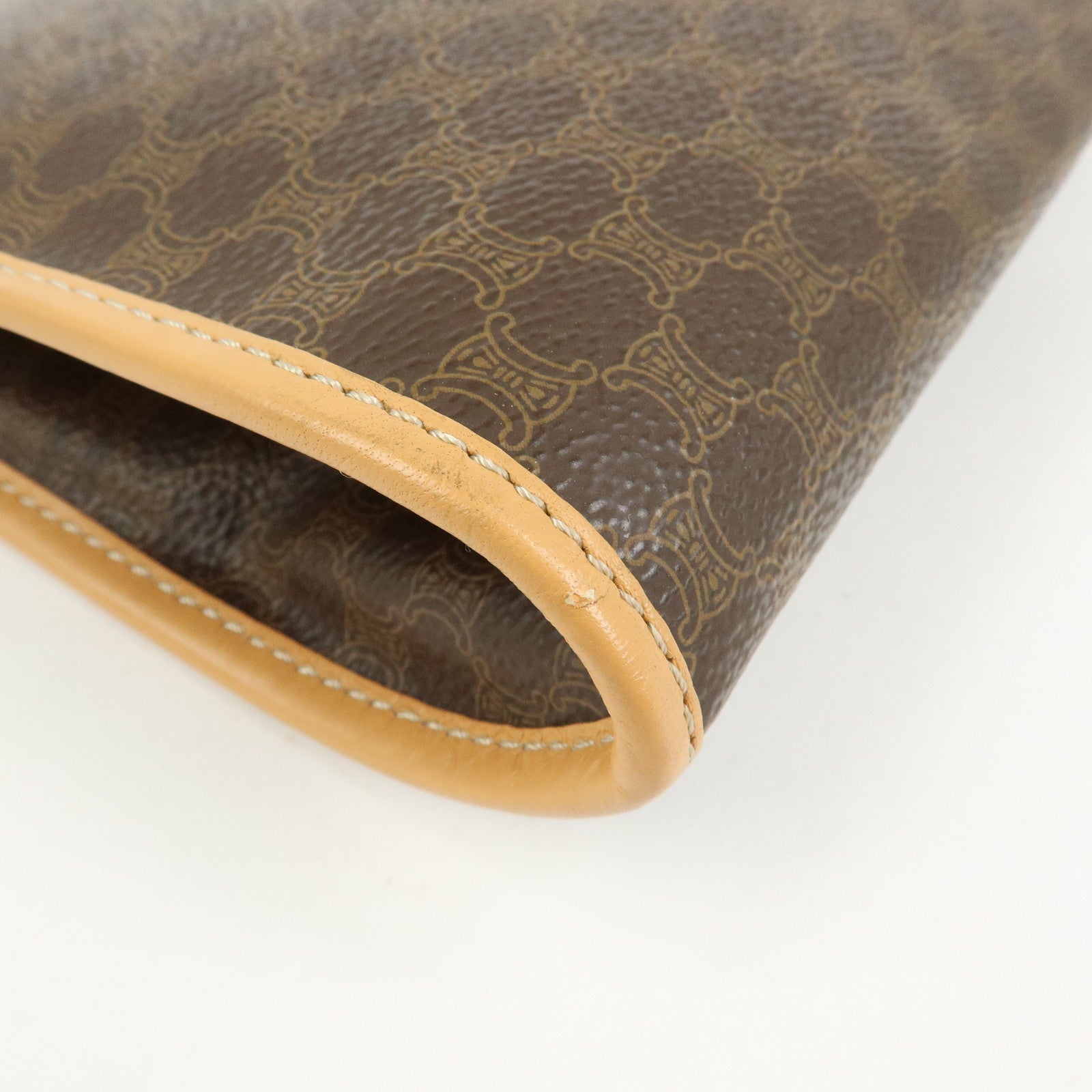 CELINE Macadam PVC Coated Canvas Leather Clutch Bag Pouch Brown