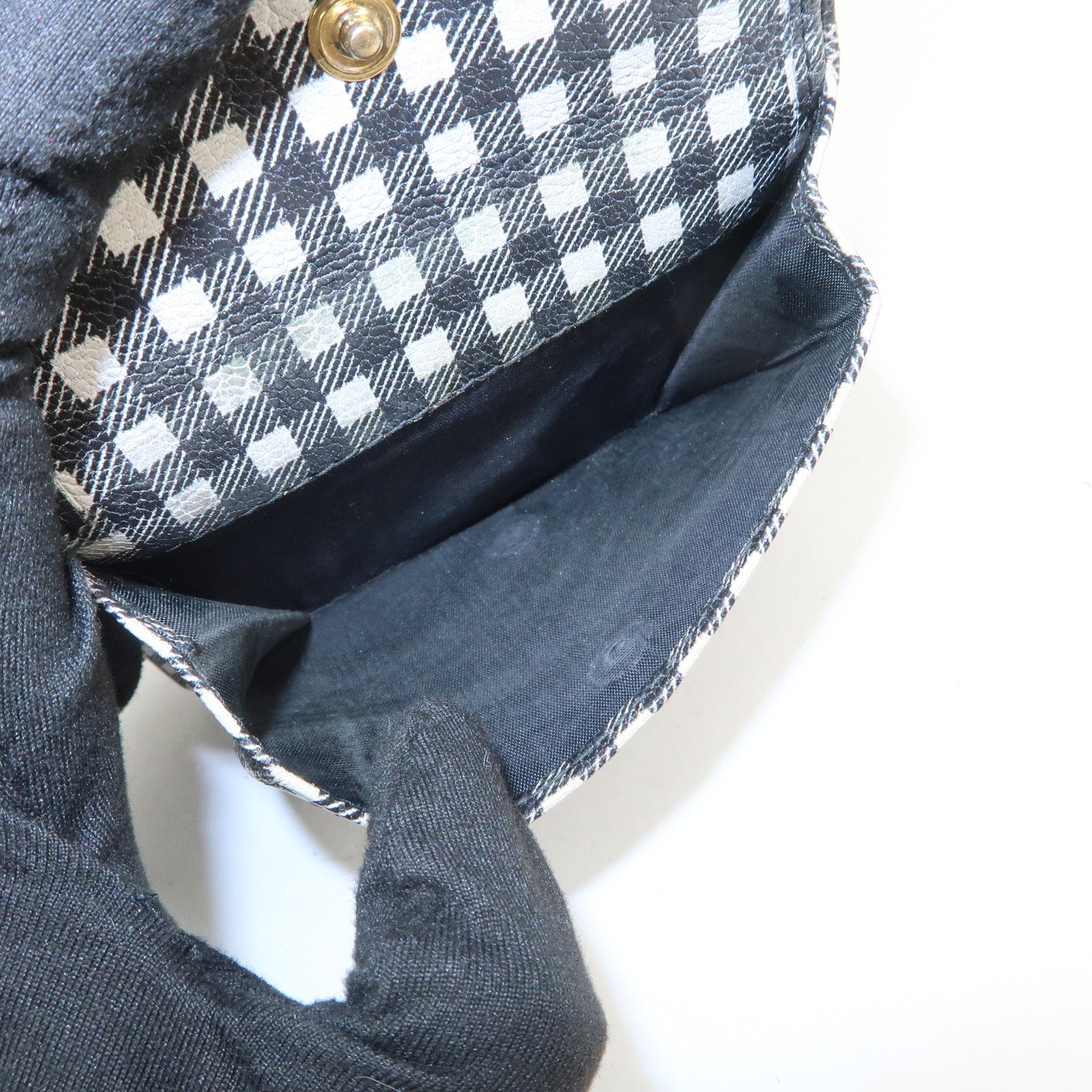 MIU MIU Plaid Leather Compact Bi-fold Wallet Black Ivory 5MV204