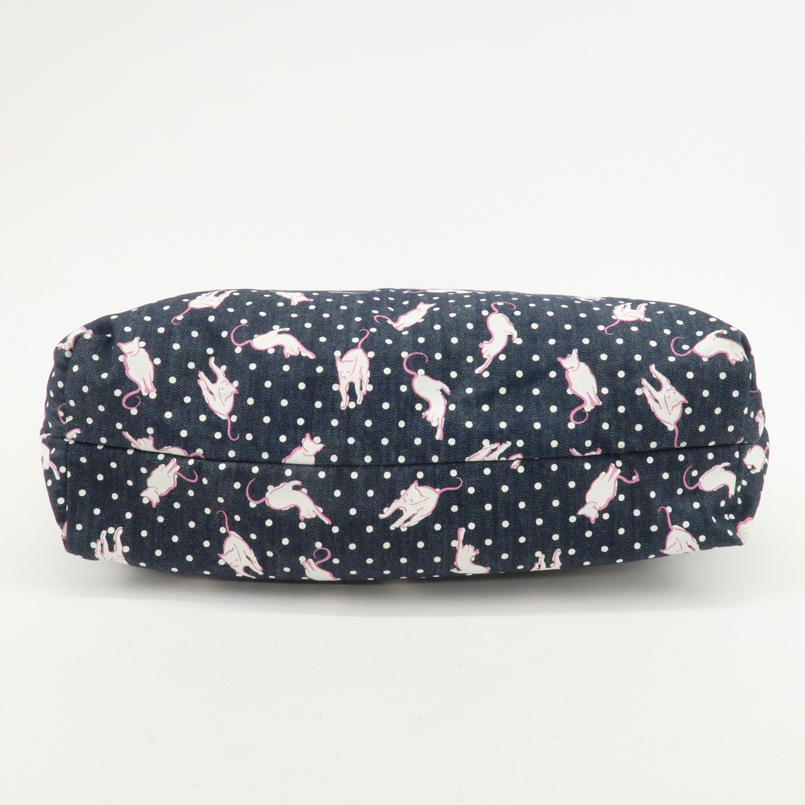 MIU MIU Cats & Dots Print Denim 2Way Tote Bag Blue