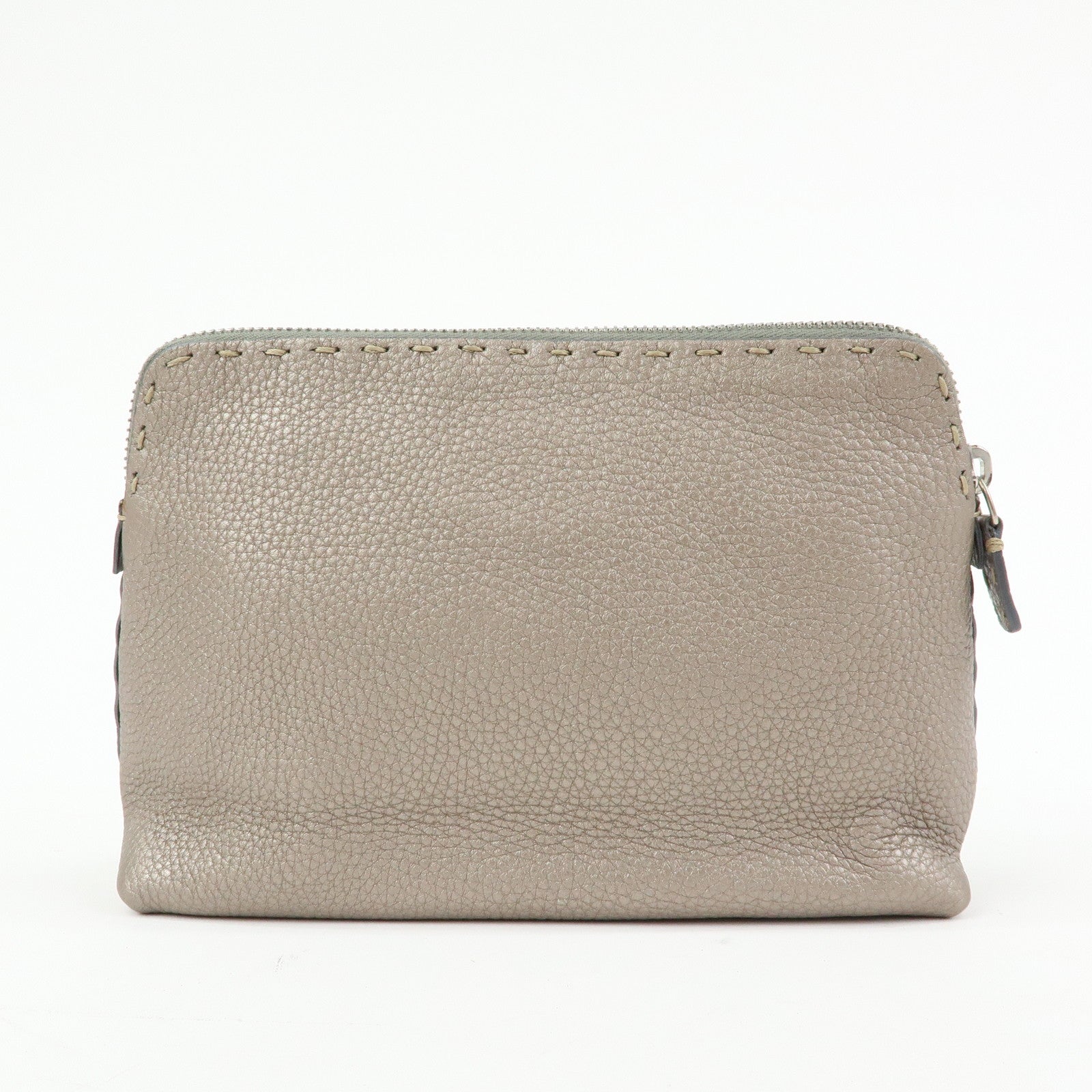 FENDI Selleria Leather Pouch Cosmetic Pouch Gray
