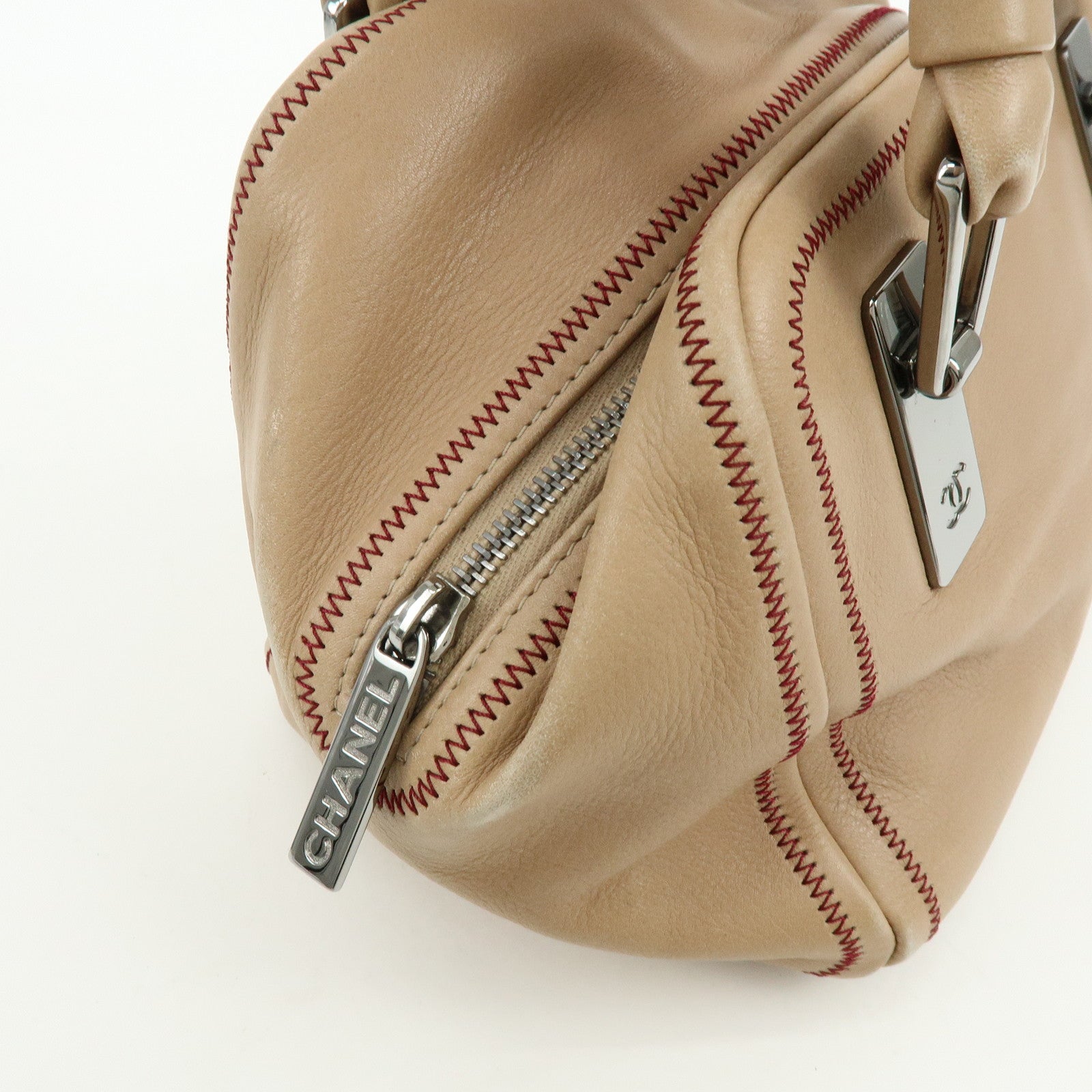 CHANEL COCO Mark Lamb Skin Hand Bag Pink Beige