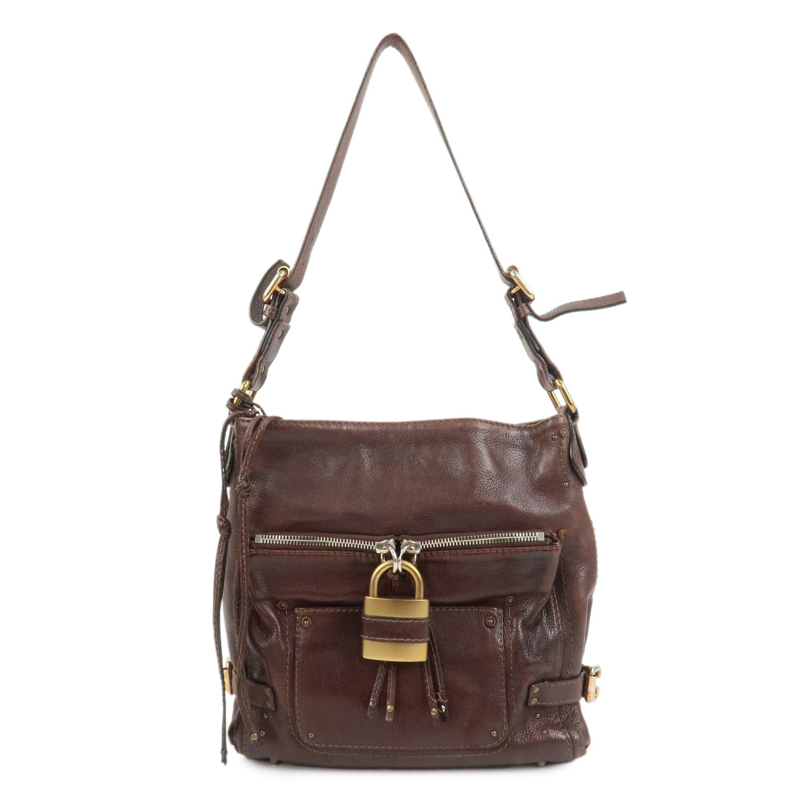 Chloe Paddington Leather Shoulder Crossbody Bag Brown