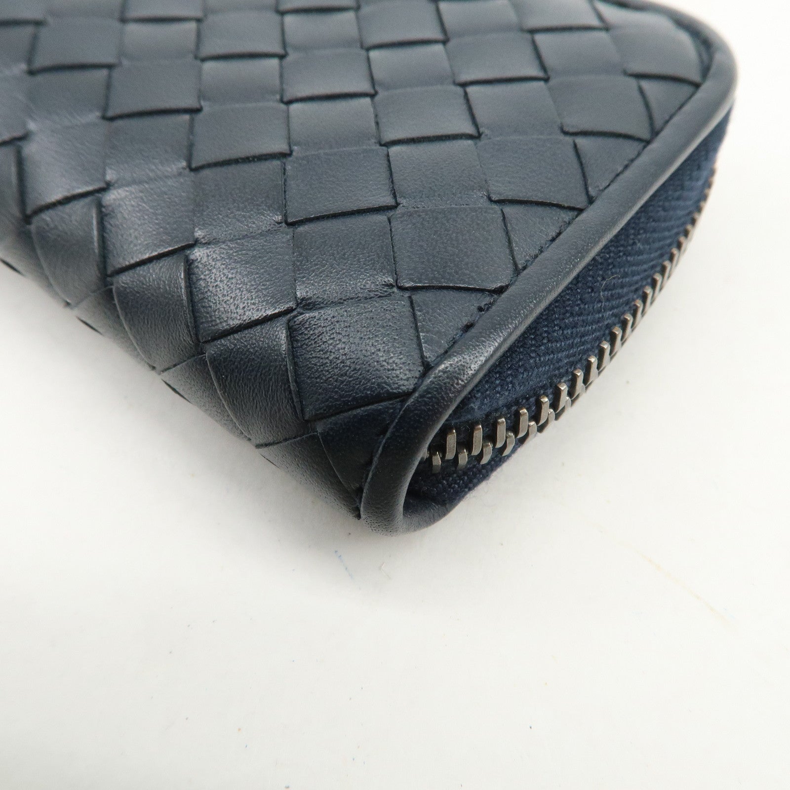 BOTTEGA VENETA Intrecciato Leather Coin Case Navy 114075