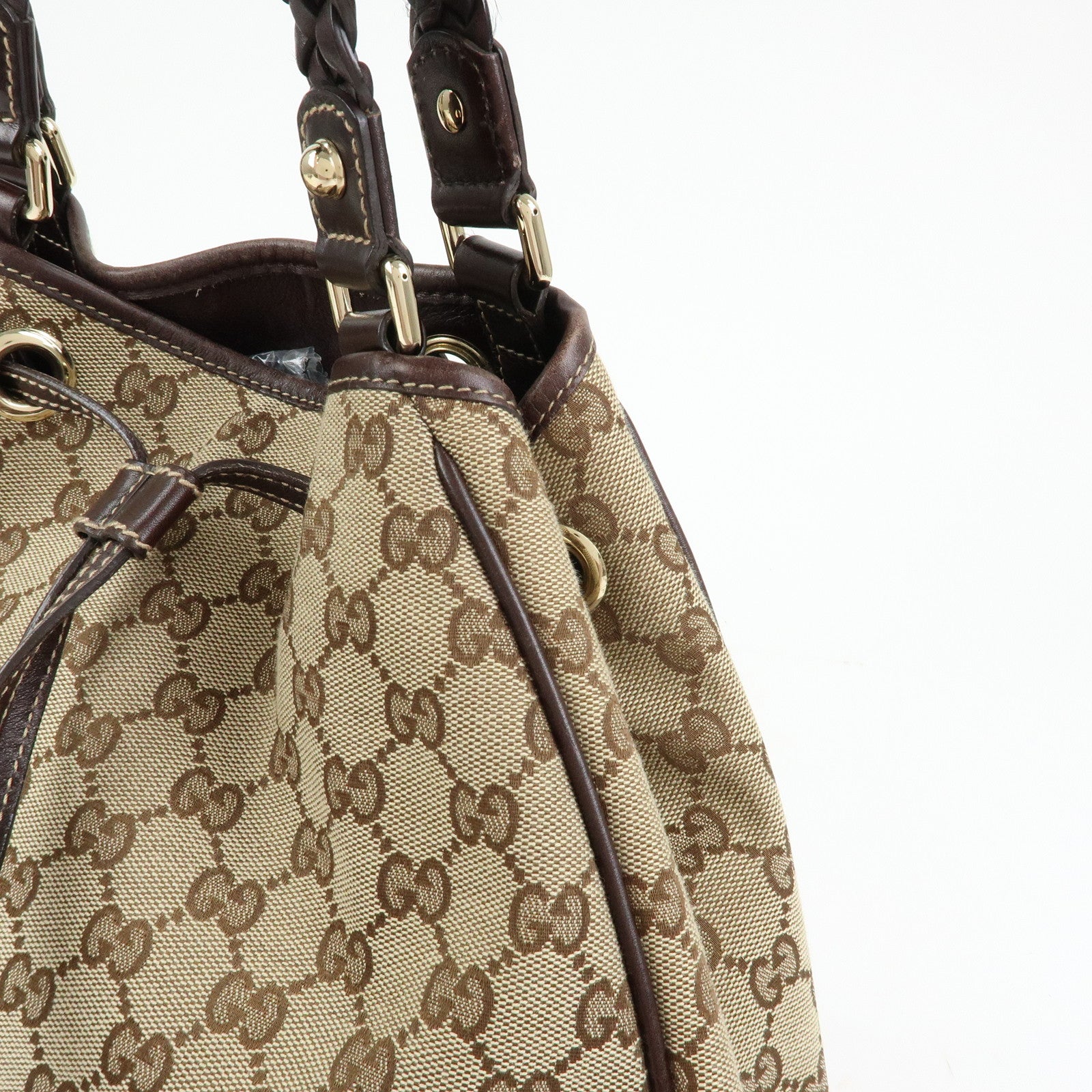 GUCCI Bamboo Fringe GG Canvas Leather Tote Bag Beige Brown 170582