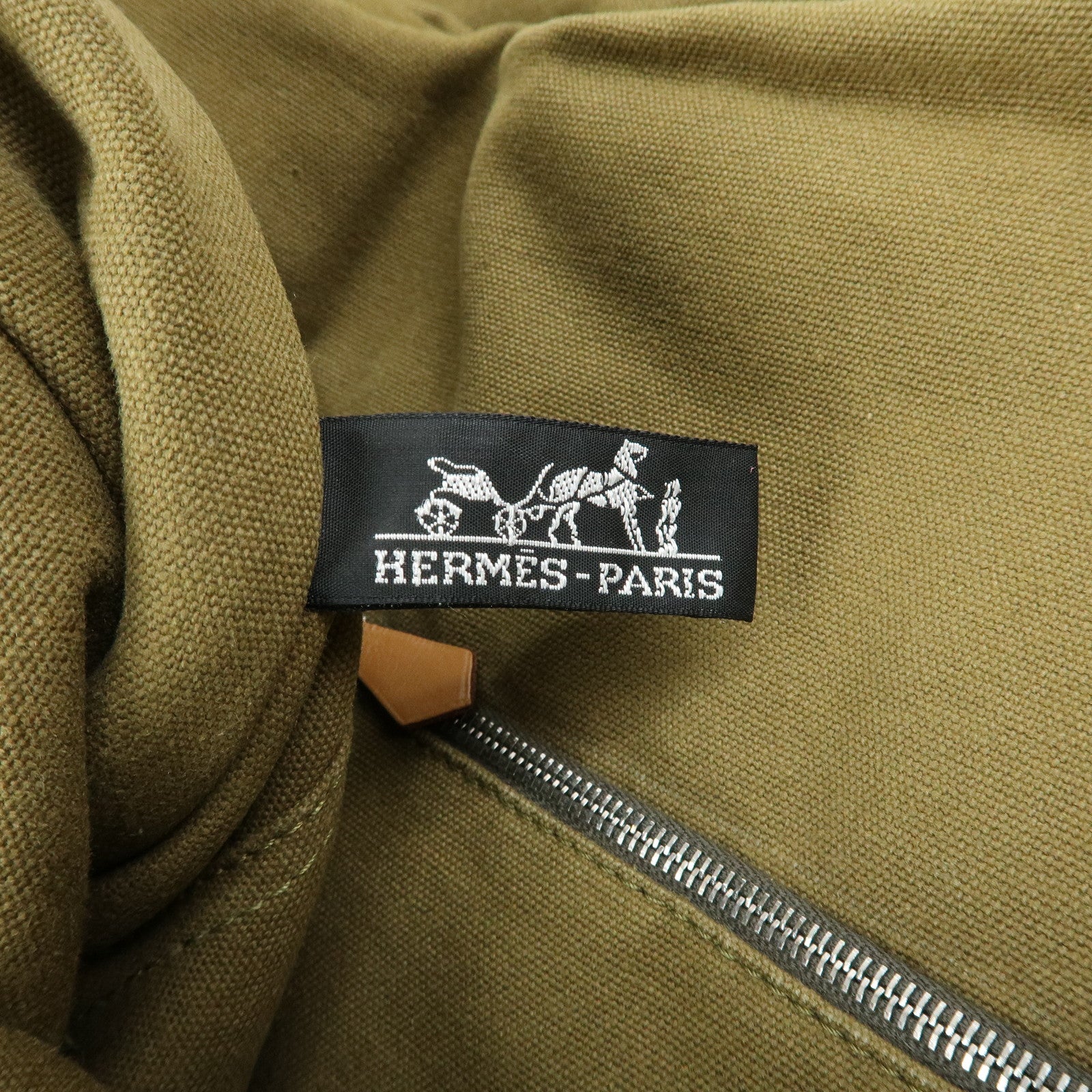 HERMES Fourre Tout Bassas MM Cotton Shoulder Bag Khaki